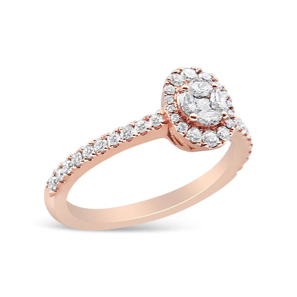 18K Rose Gold 1/2 Cttw Composite Marquise Composite Diamond Oval Shaped Halo Engagement Ring (F-G Color, VS1-VS2 Clarity) - Ring Size 7 - Image 9