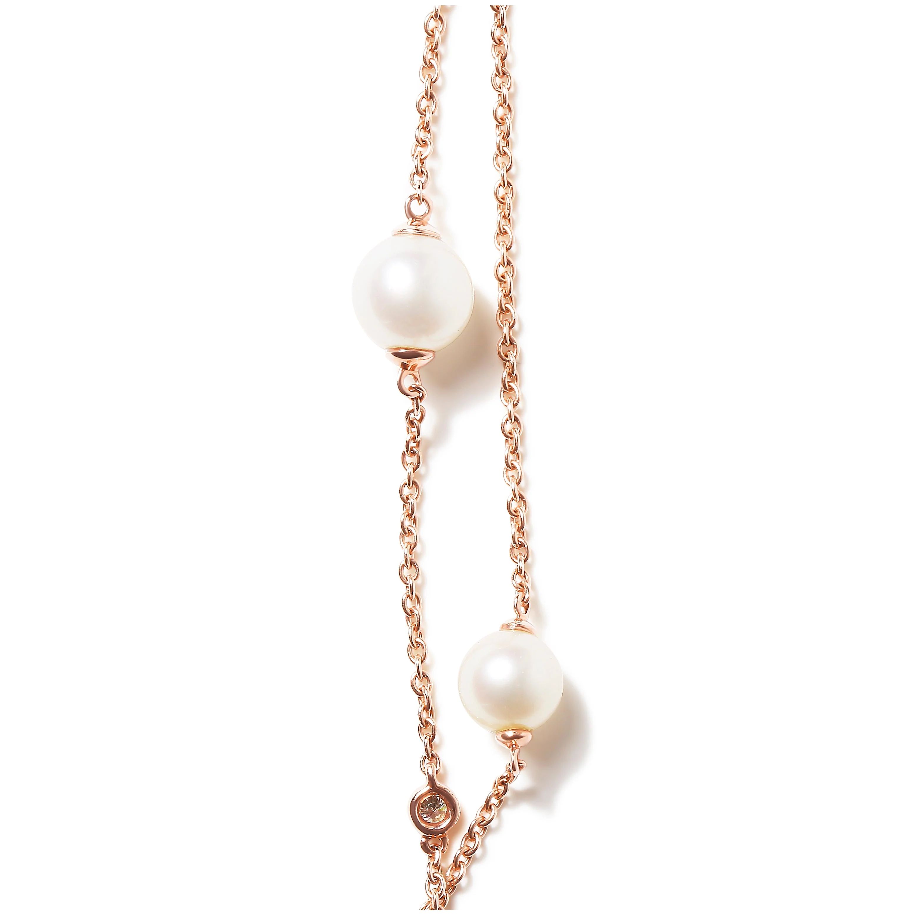 18K Rose Gold 1/2 Cttw Diamond and Freshwater Pearl Double Strand Station Necklace (G-H Color, SI1-SI2 Clarity) - Adjustable up to 16" to 20" - Image 3