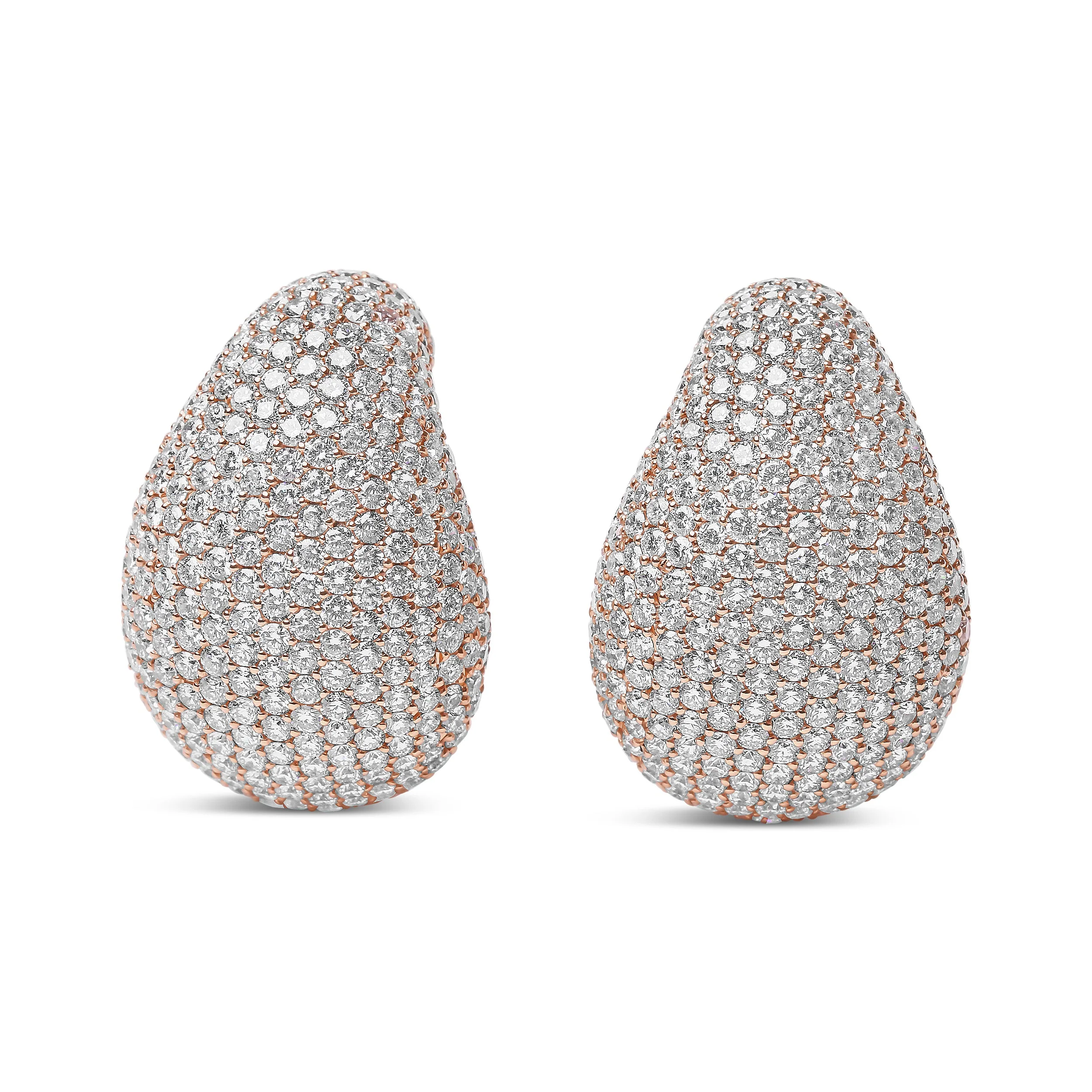 18K Rose Gold 13 1/5 Cttw Micro-Pave Diamond Sculptural Design Statement Omega Back Earrings (G-H Color, SI1-SI2 Clarity) - Image 3