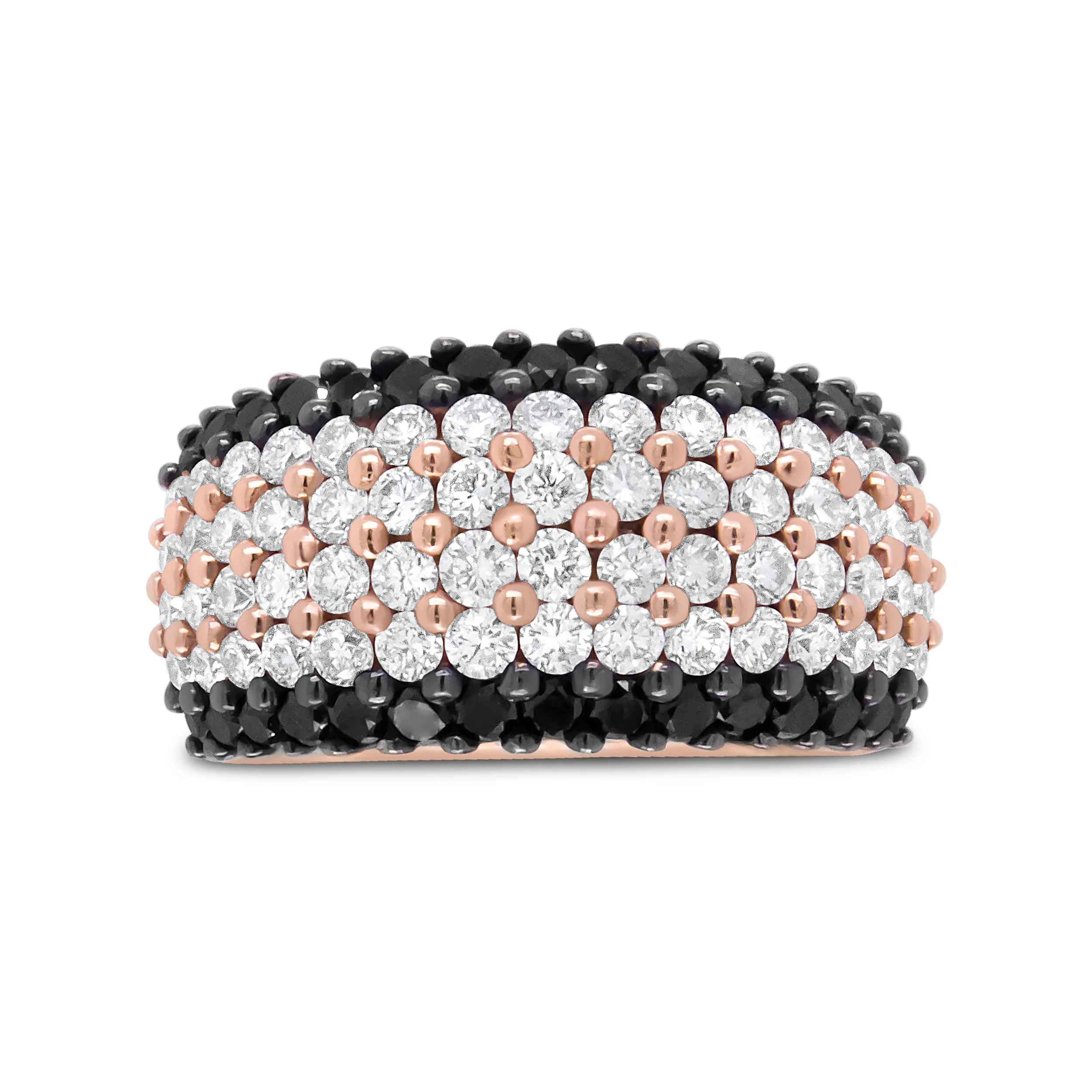 18K Rose Gold 2 1/5 Cttw Black and White Diamond 6 Row Band Ring (F-G and Black Color, VS1-VS2 Clarity) - Ring Size 7 - Image 5
