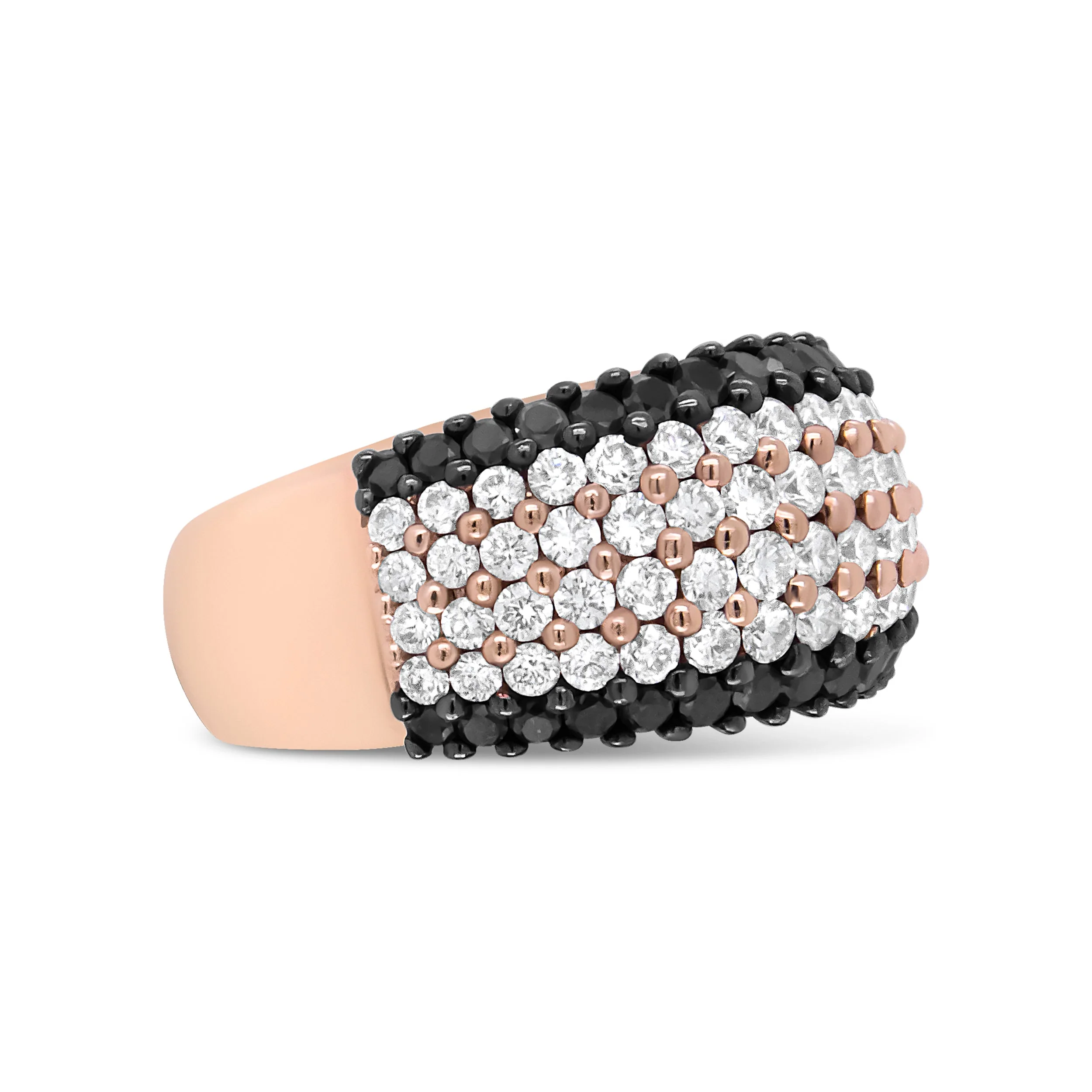 18K Rose Gold 2 1/5 Cttw Black and White Diamond 6 Row Band Ring (F-G and Black Color, VS1-VS2 Clarity) - Ring Size 7 - Image 7