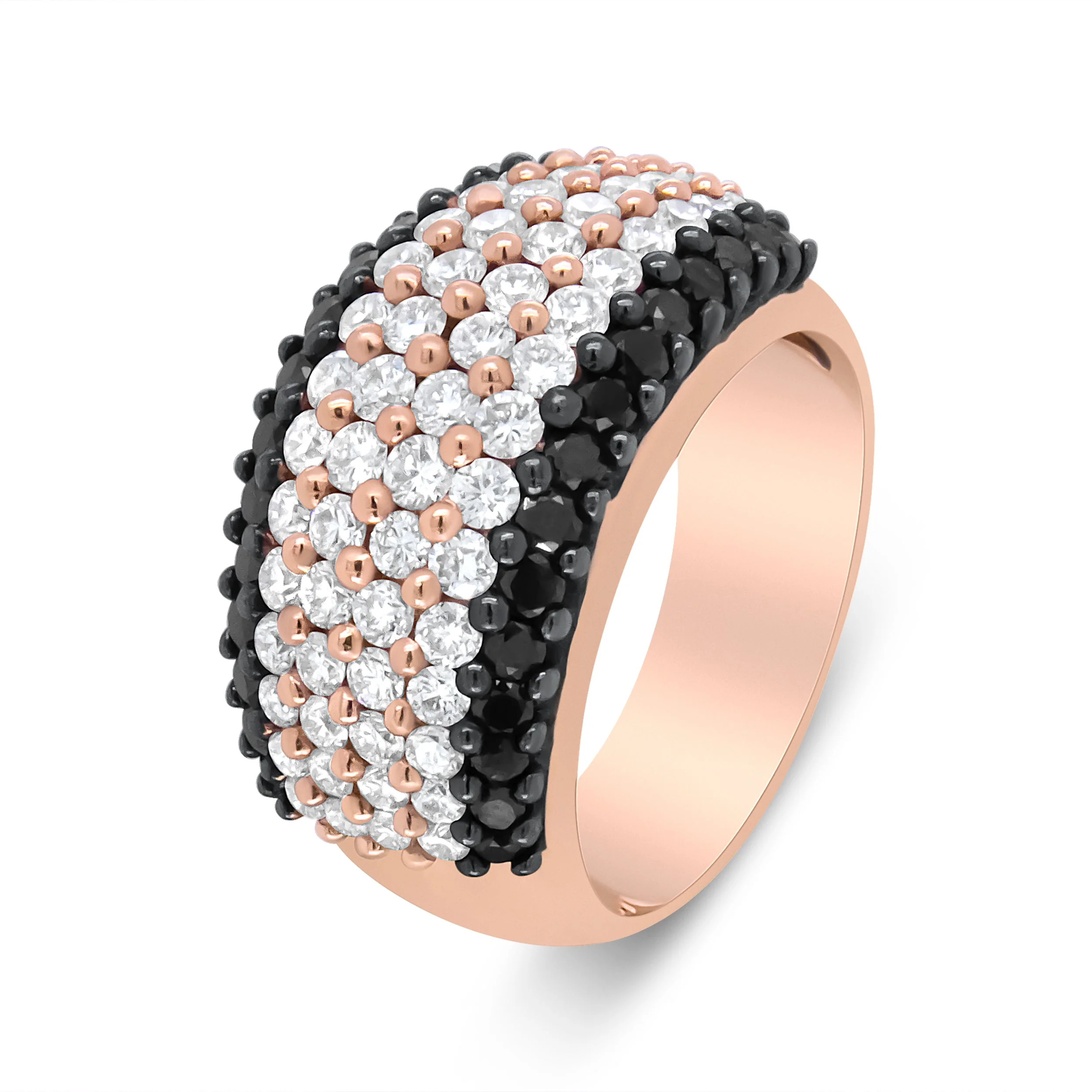 18K Rose Gold 2 1/5 Cttw Black and White Diamond 6 Row Band Ring (F-G and Black Color, VS1-VS2 Clarity) - Ring Size 7 - Image 8