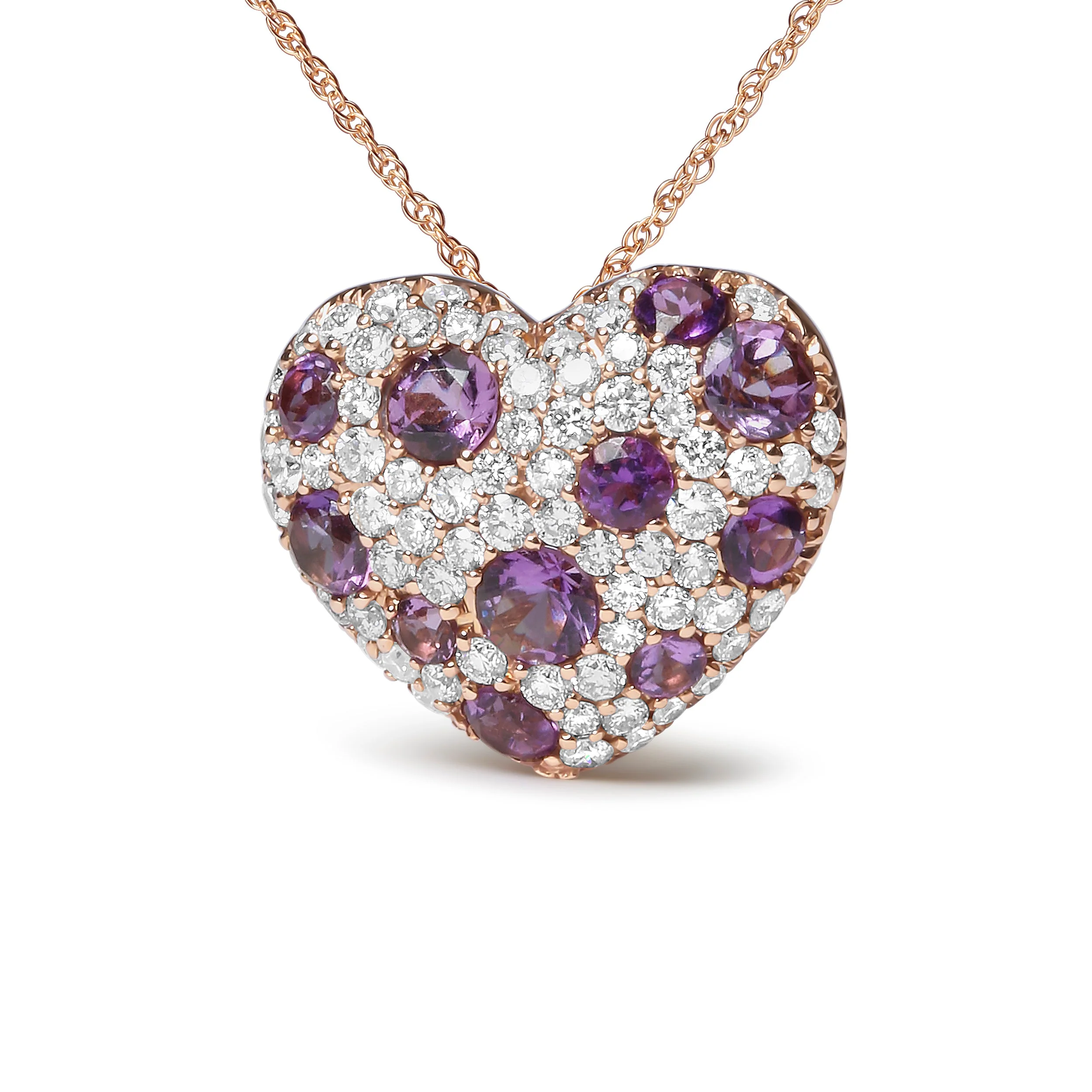 18K Rose Gold 3/4 Cttw Diamond and Purple Amethyst Cluster Heart Shape 18" Pendant Necklace (G-H Color, SI1-SI2 Clarity) - Image 5