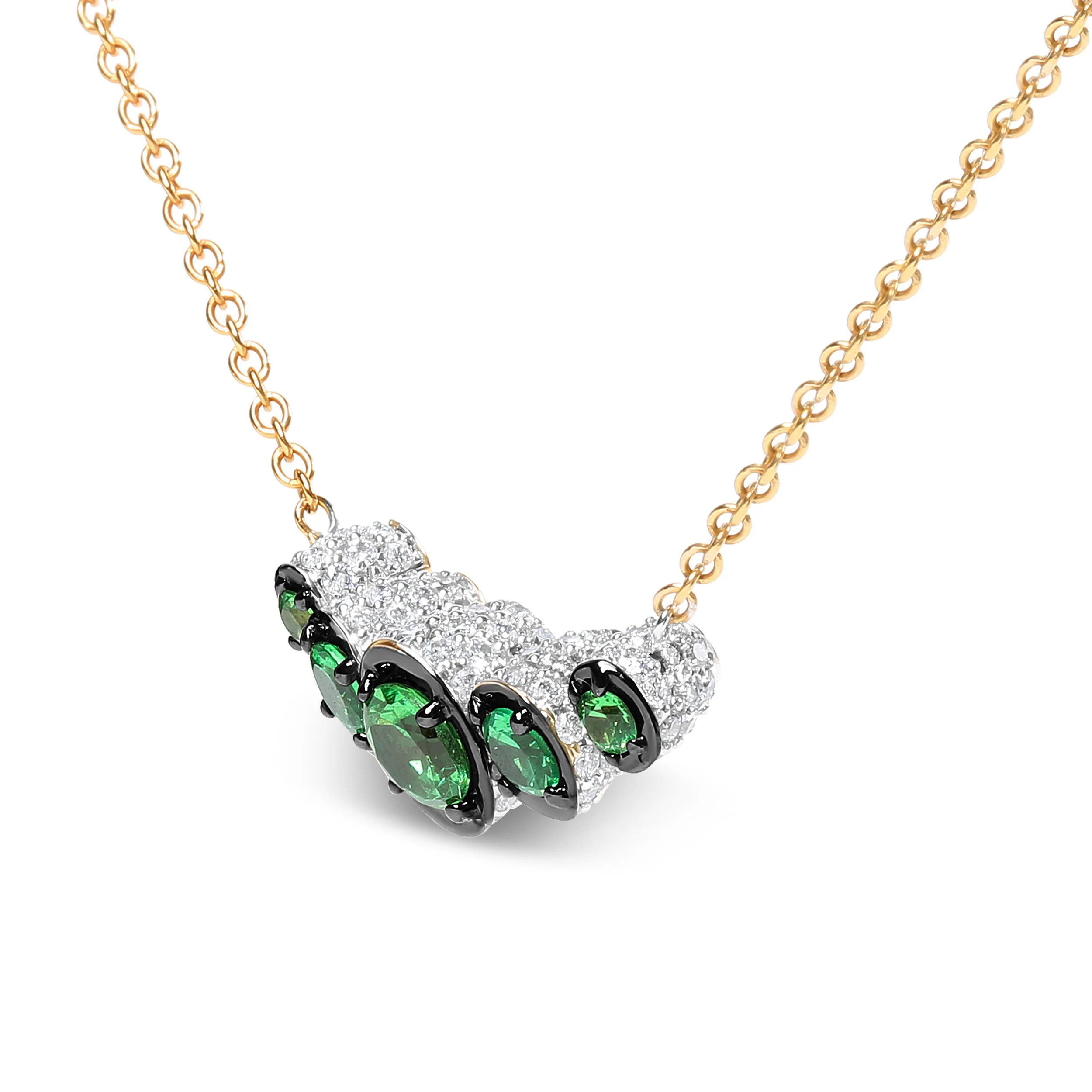 18K Rose Gold 3/4 Cttw Pave Diamonds and Graduated Green Tsavorite Gemstone Curved Bar Choker Necklace (G-H Color, SI1-SI2 Clarity) - Adjustable up to 14" - 16.5" - Image 4