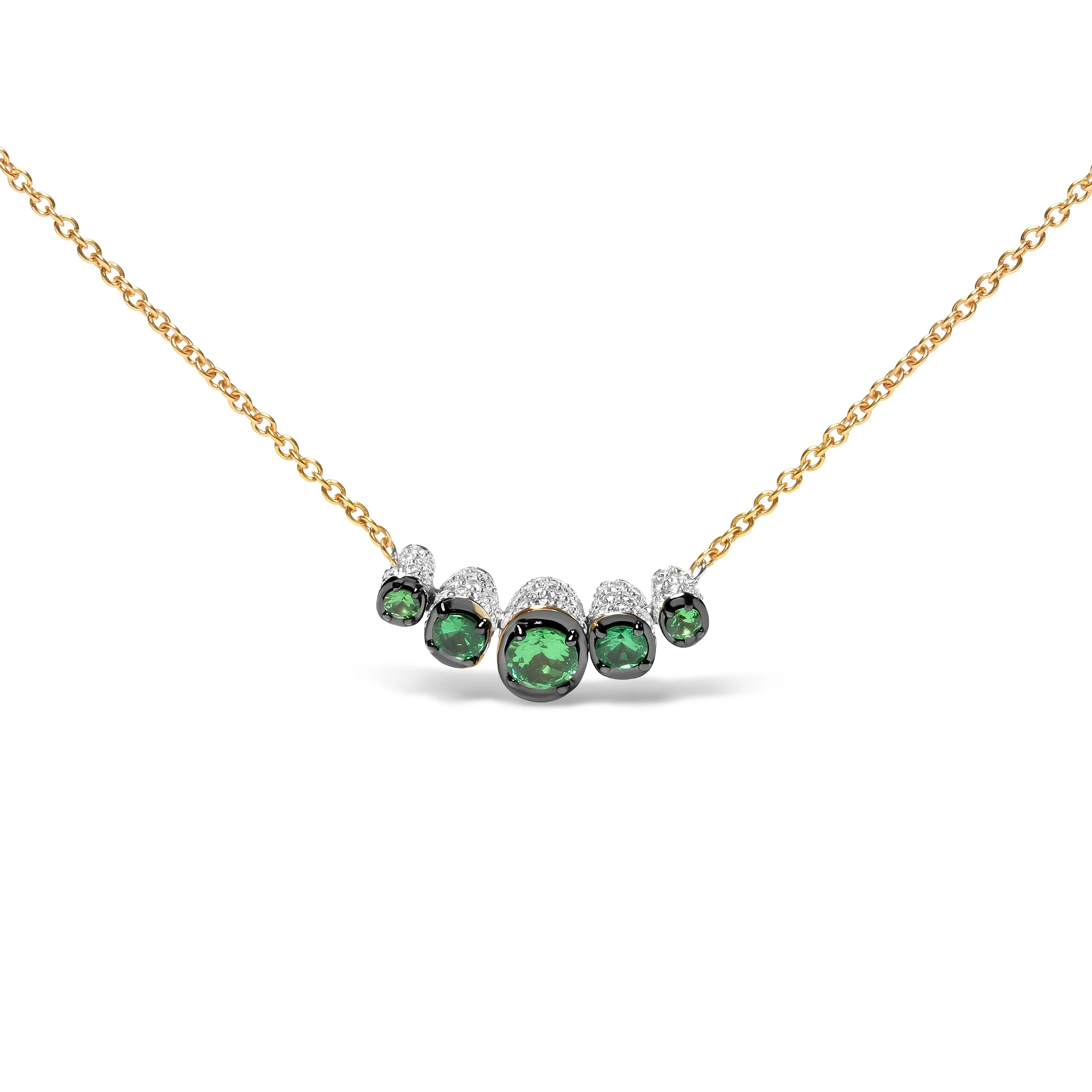 18K Rose Gold 3/4 Cttw Pave Diamonds and Graduated Green Tsavorite Gemstone Curved Bar Choker Necklace (G-H Color, SI1-SI2 Clarity) - Adjustable up to 14" - 16.5" - Image 5