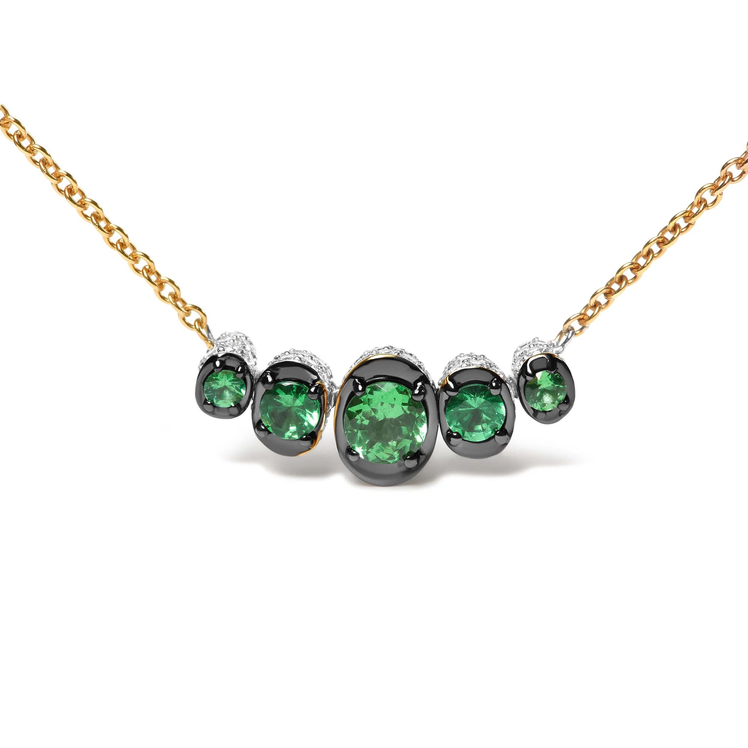 18K Rose Gold 3/4 Cttw Pave Diamonds and Graduated Green Tsavorite Gemstone Curved Bar Choker Necklace (G-H Color, SI1-SI2 Clarity) - Adjustable up to 14" - 16.5" - Image 6