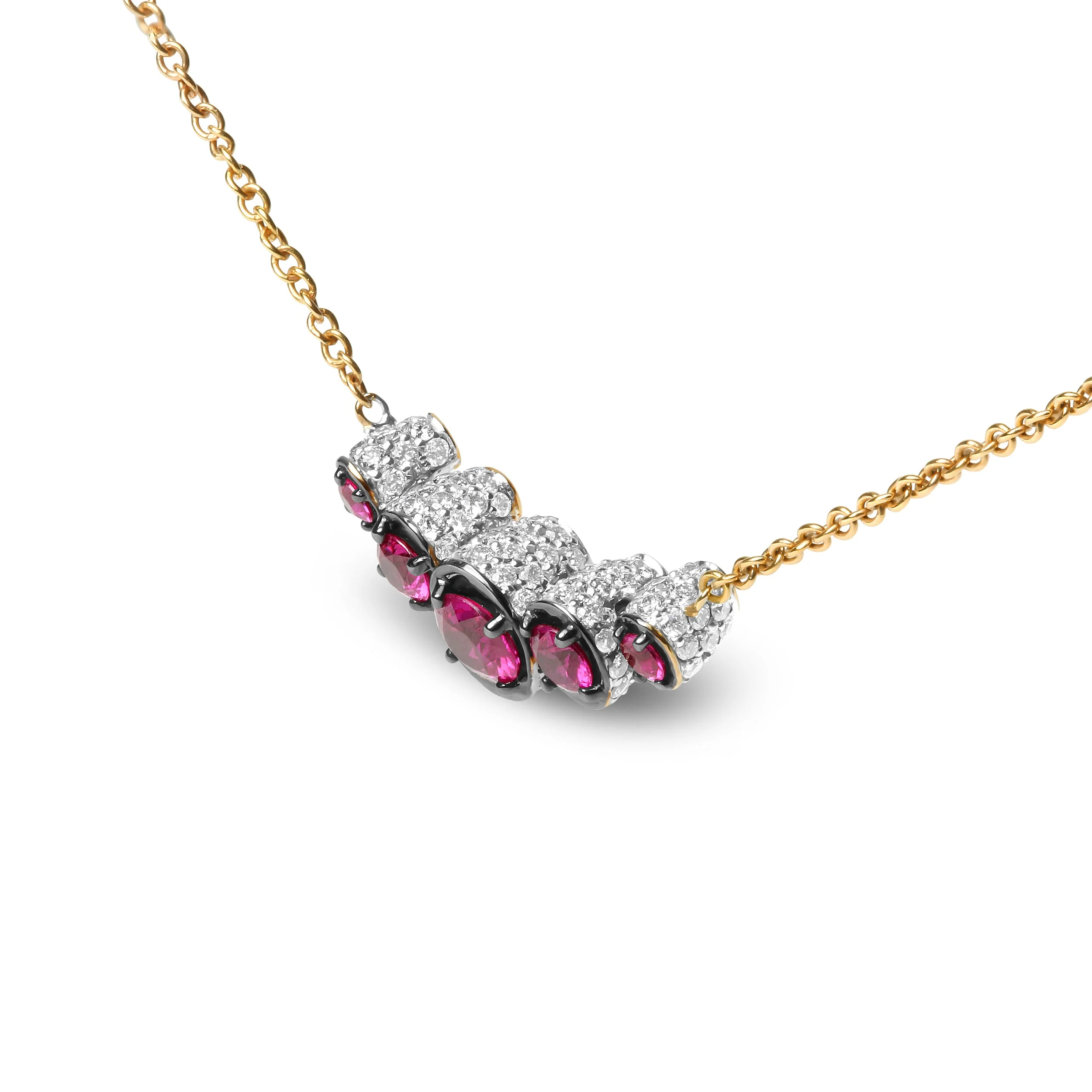18K Rose Gold 3/4 Cttw Pave Diamonds and Graduated Red Ruby Gemstone Curved Bar Choker Necklace (G-H Color, SI1-SI2 Clarity) - Adjustable up to 14" - 16.5" - Image 4