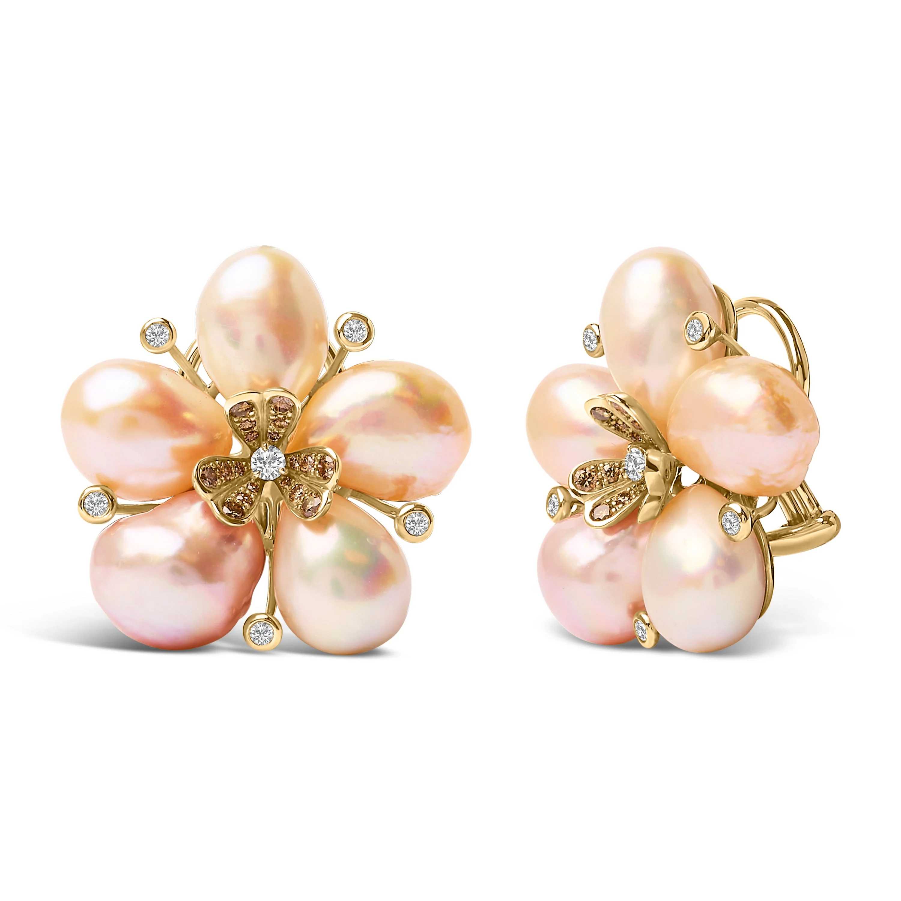 18K Rose Gold 3/8 Cttw Diamond and Freshwater Pearl Blossom Stud Earrings - Image 2