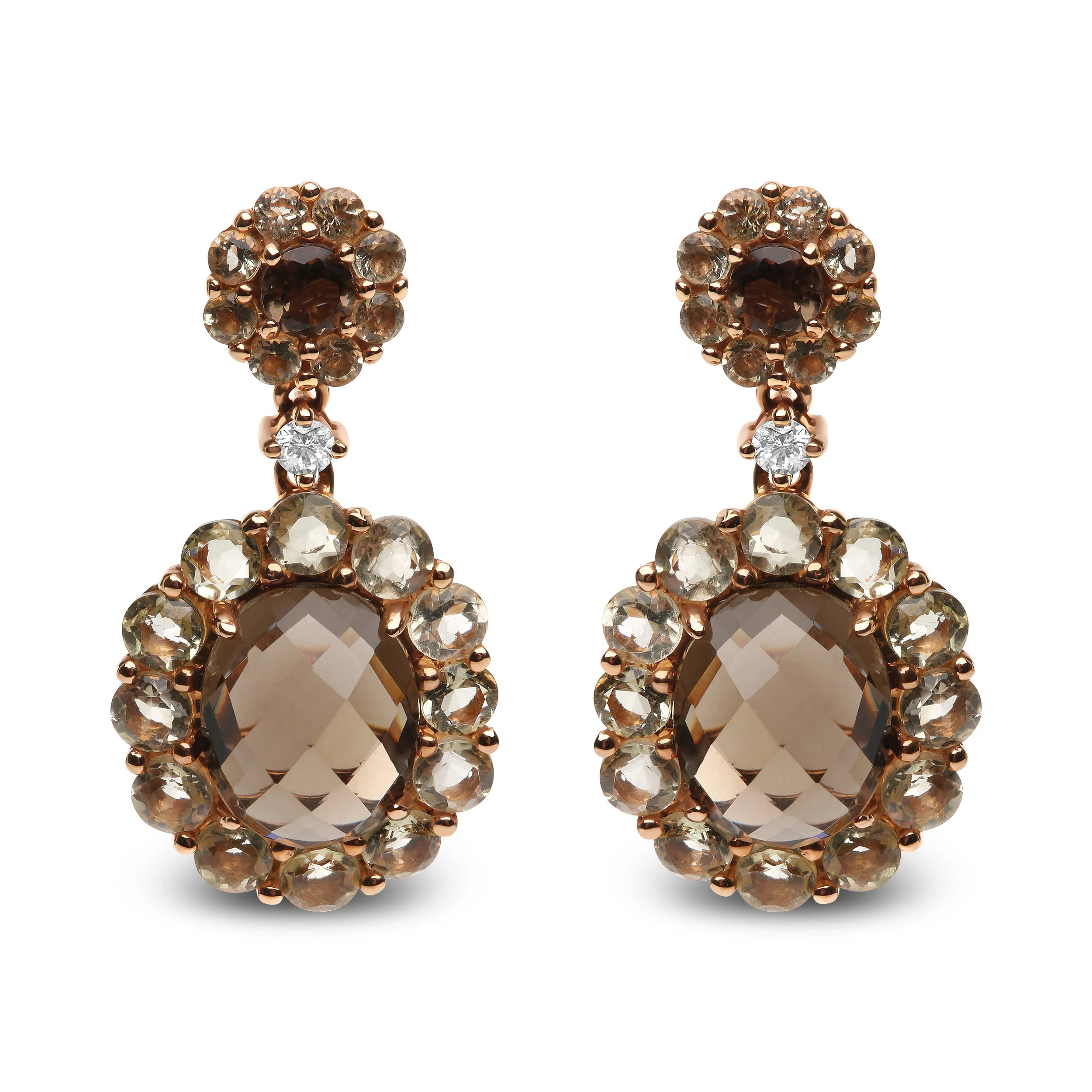 18K Rose Gold Diamond Accent and Lemon and Oval Smoky Color Quartz Gemstone Dangle Drop Earring (G-H Color, SI1-SI2 Clarity) - Image 4