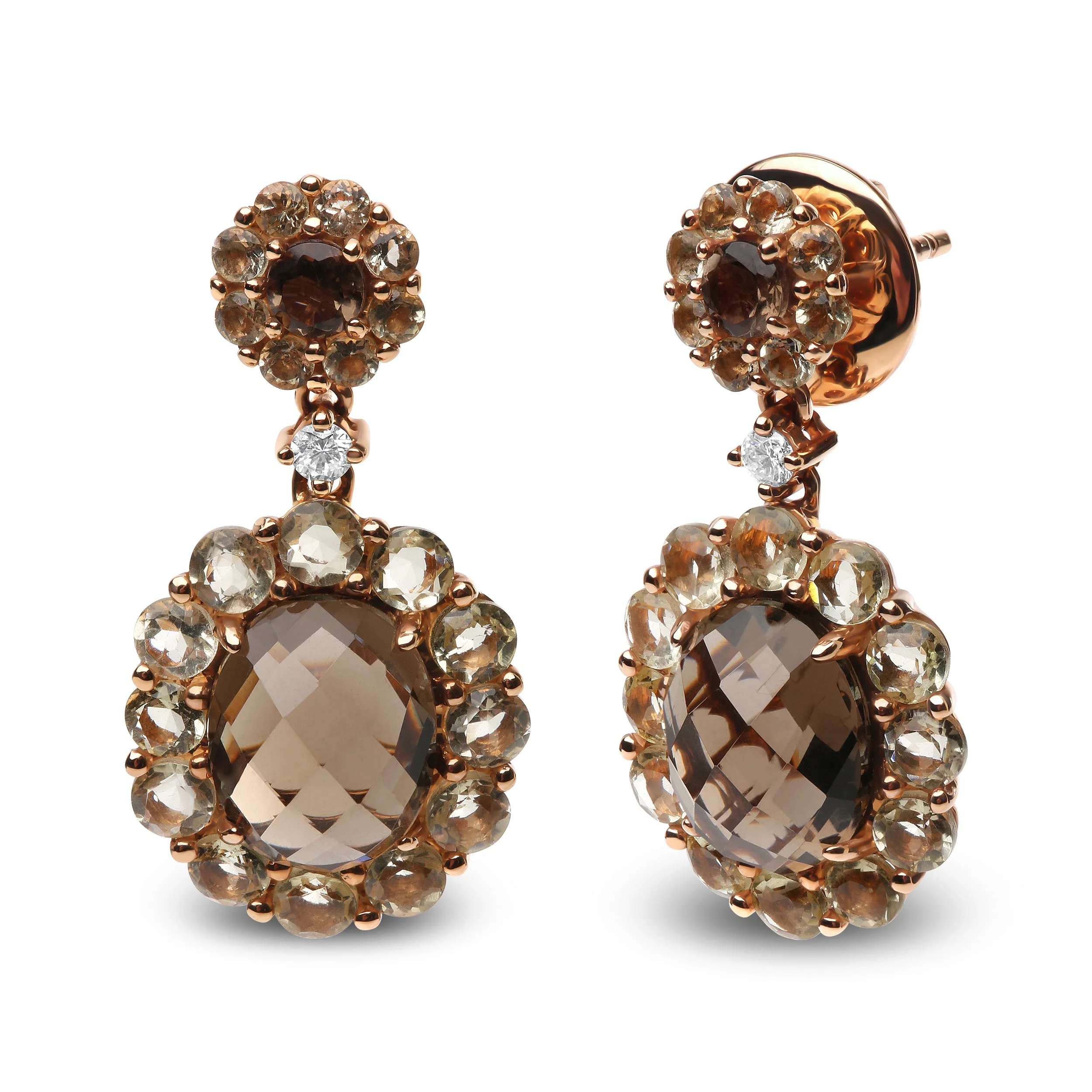 18K Rose Gold Diamond Accent and Lemon and Oval Smoky Color Quartz Gemstone Dangle Drop Earring (G-H Color, SI1-SI2 Clarity) - Image 5