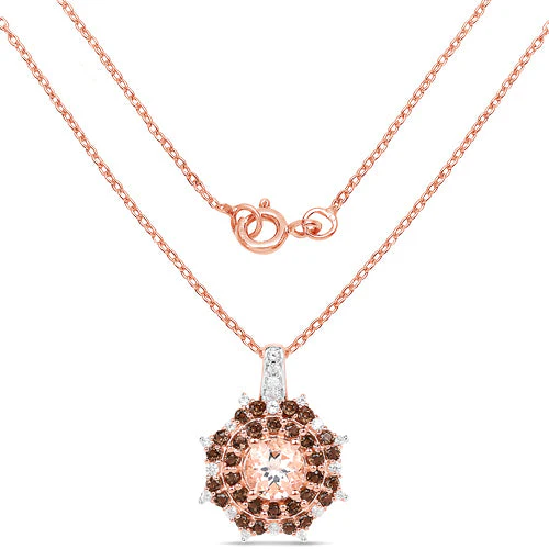 18K Rose Gold Plated 1.61 Carat Genuine Morganite, Smoky Quartz and White Zircon .925 Sterling Silver Pendant - Image 4