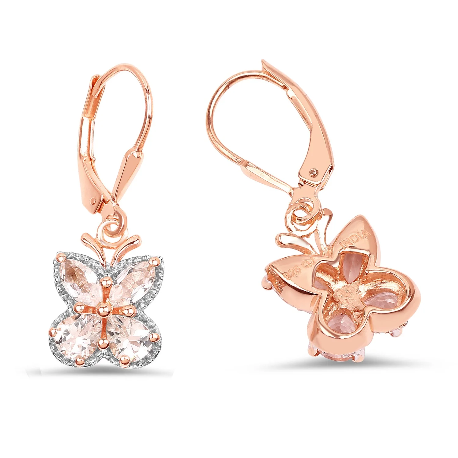 18K Rose Gold Plated 1.88 Carat Genuine Morganite .925 Sterling Silver Earrings - Image 3