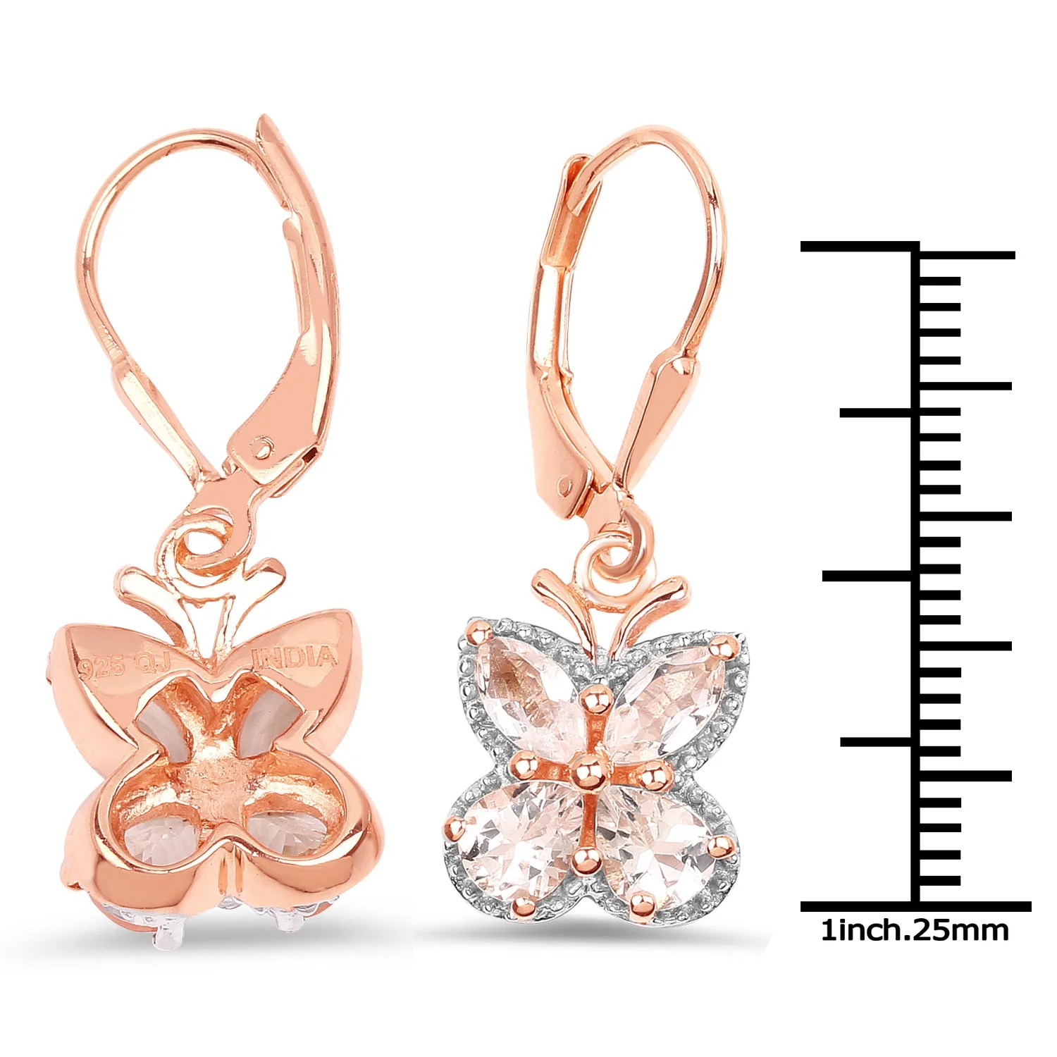 18K Rose Gold Plated 1.88 Carat Genuine Morganite .925 Sterling Silver Earrings - Image 4