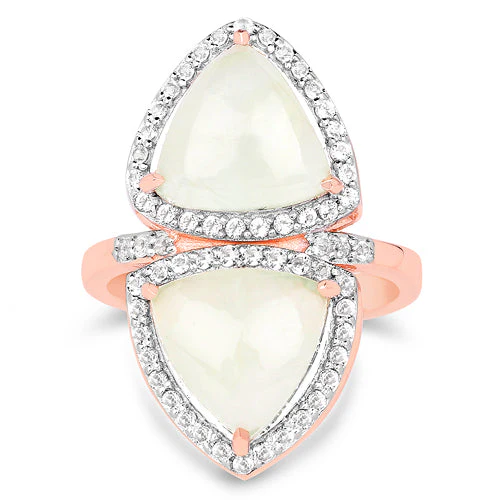 18K Rose Gold Plated 7.58 Carat Genuine Prehnite and White Topaz .925 Sterling Silver Ring - Image 4