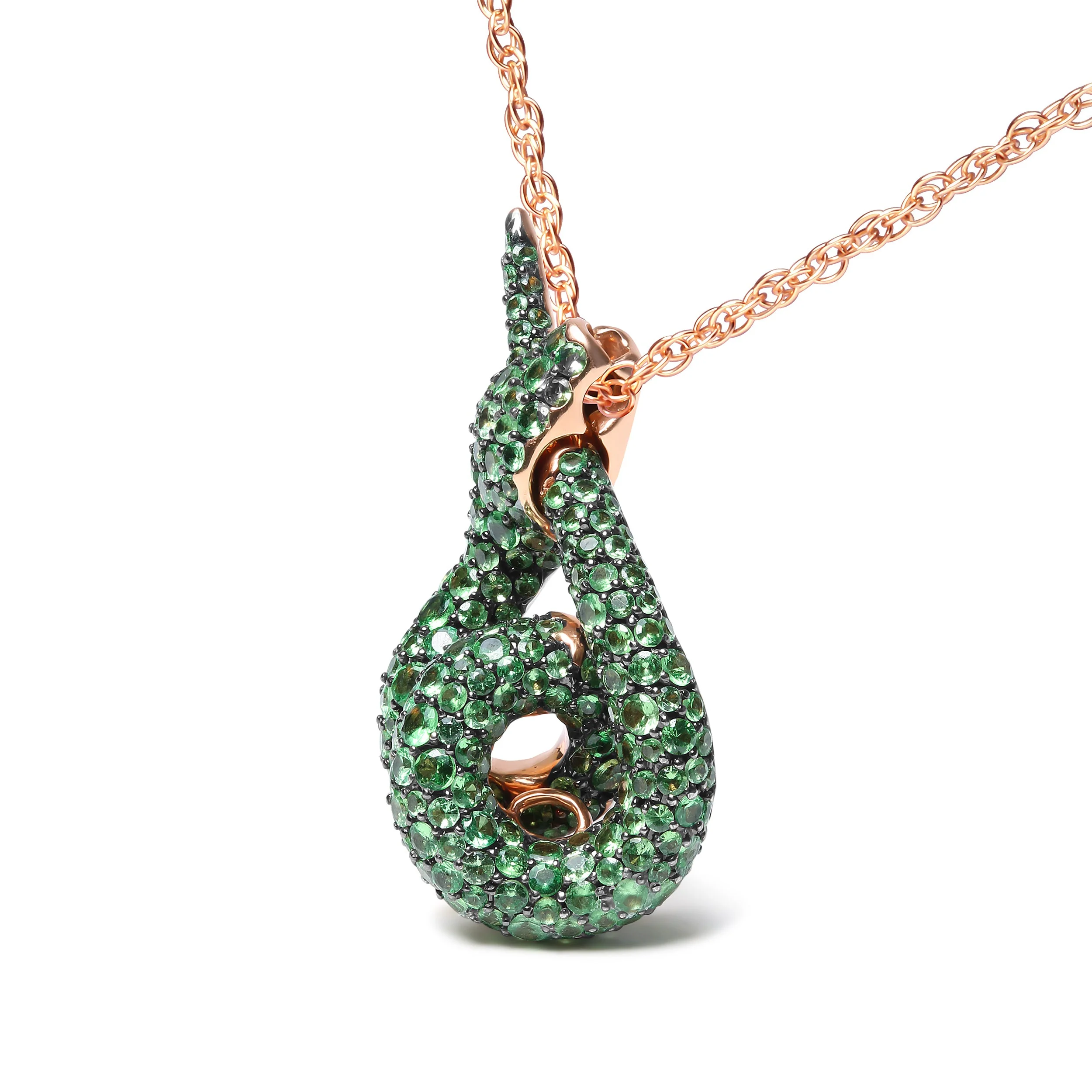 18K Rose Gold Round Green Tsavorite Gemstone Cluster Spiral Snake Design 18" Pendant Necklace (AAA+ Quality) - Image 3