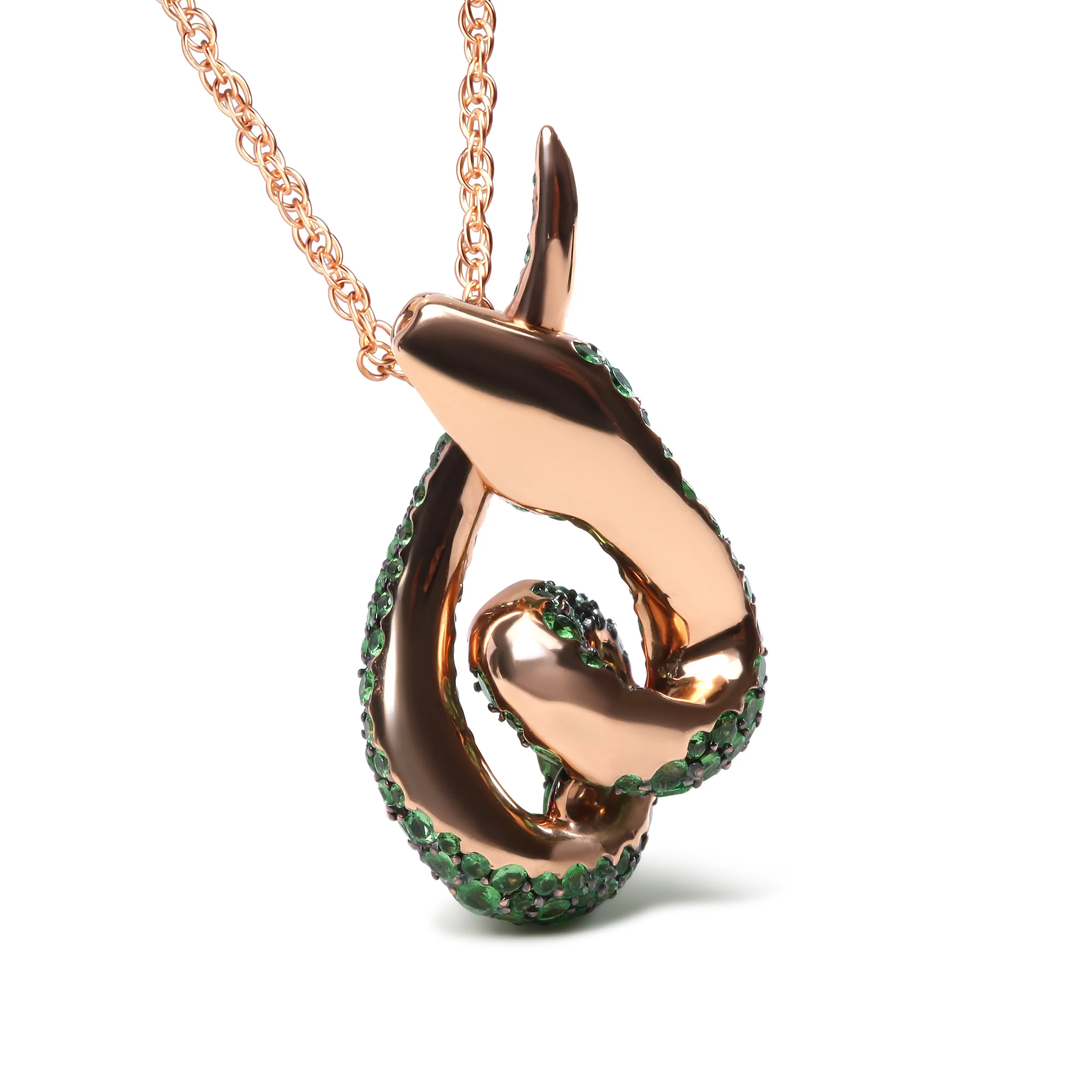 18K Rose Gold Round Green Tsavorite Gemstone Cluster Spiral Snake Design 18" Pendant Necklace (AAA+ Quality) - Image 6