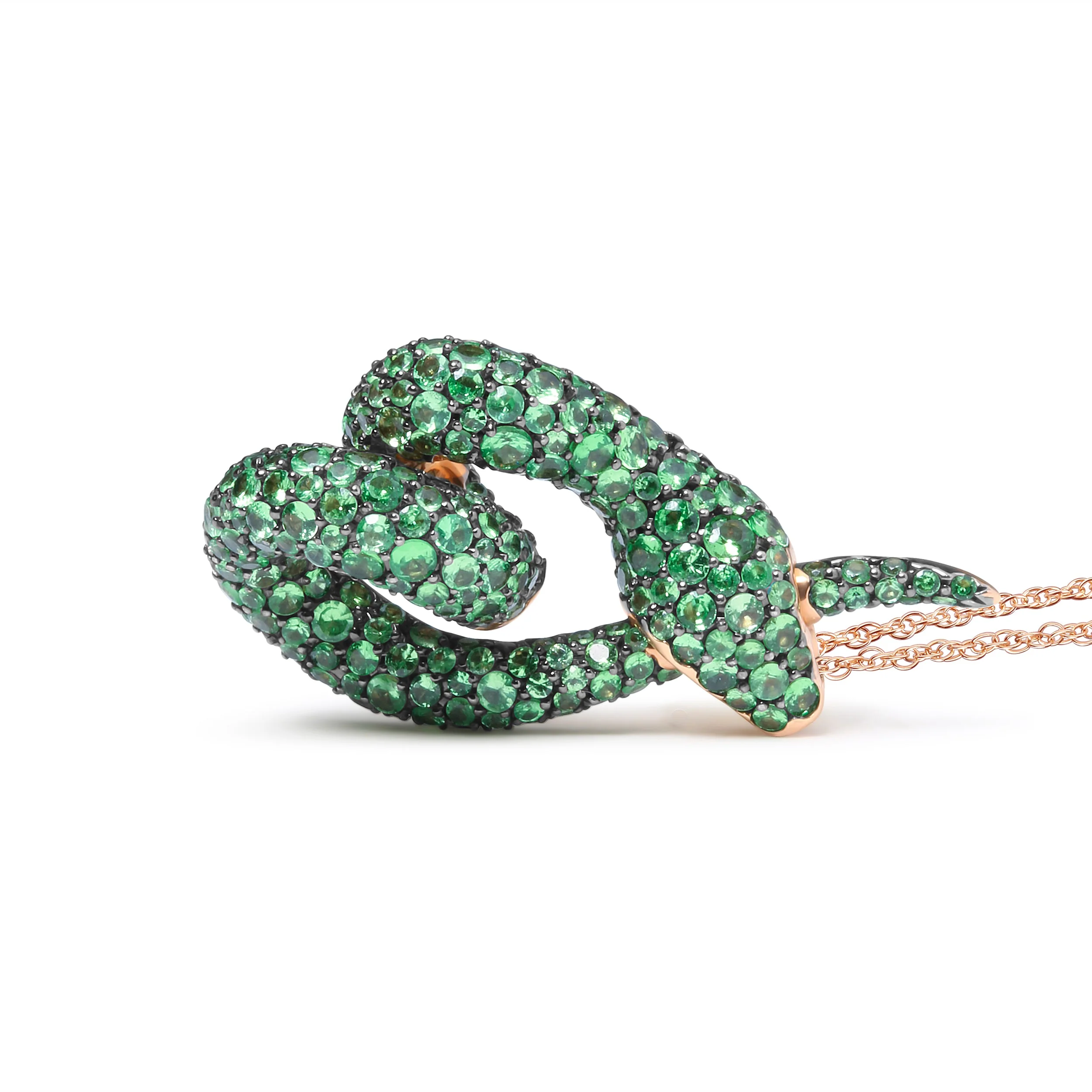 18K Rose Gold Round Green Tsavorite Gemstone Cluster Spiral Snake Design 18" Pendant Necklace (AAA+ Quality) - Image 8