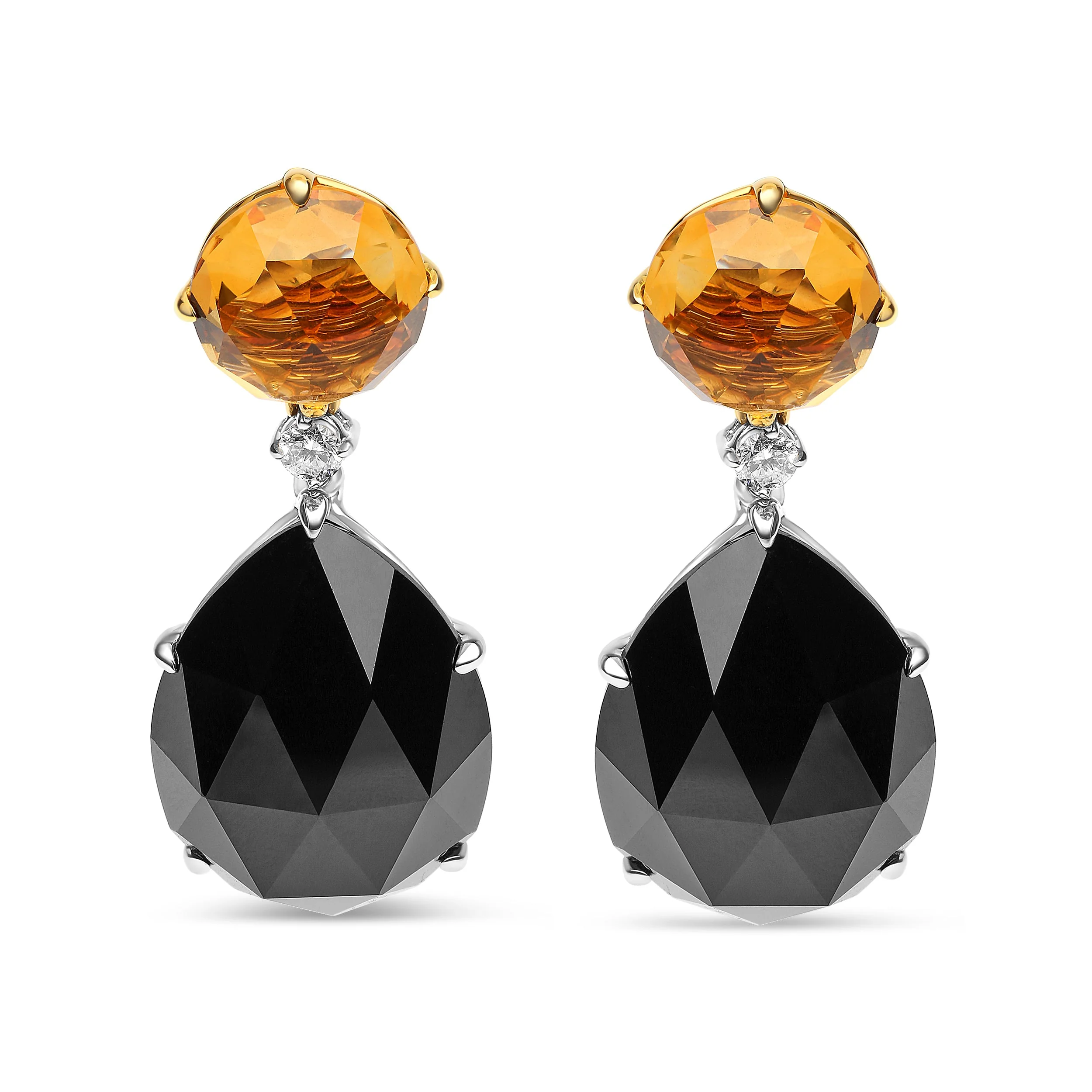 18K White and Yellow Gold 1/5 Cttw Diamond with Round Yellow Citrine and 20x15mm Pear Cut Black Onyx Gemstone Dangle Earring (G-H Color, SI1-SI2 Clarity) - Image 4