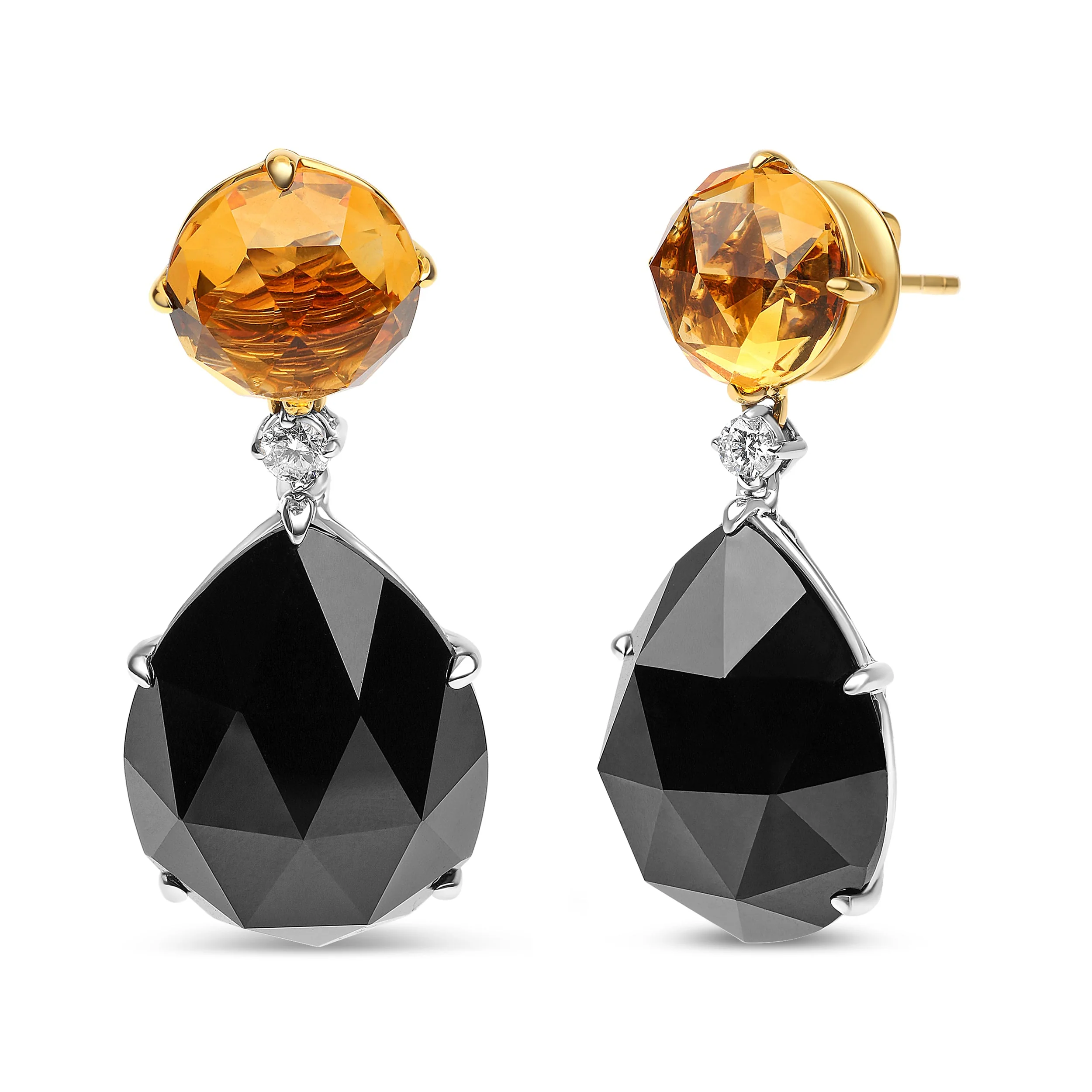 18K White and Yellow Gold 1/5 Cttw Diamond with Round Yellow Citrine and 20x15mm Pear Cut Black Onyx Gemstone Dangle Earring (G-H Color, SI1-SI2 Clarity) - Image 5