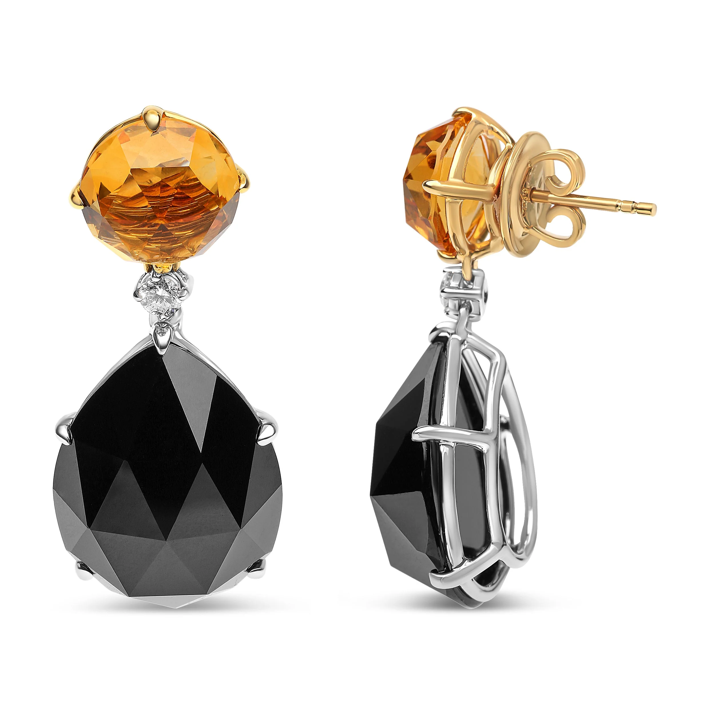 18K White and Yellow Gold 1/5 Cttw Diamond with Round Yellow Citrine and 20x15mm Pear Cut Black Onyx Gemstone Dangle Earring (G-H Color, SI1-SI2 Clarity) - Image 6