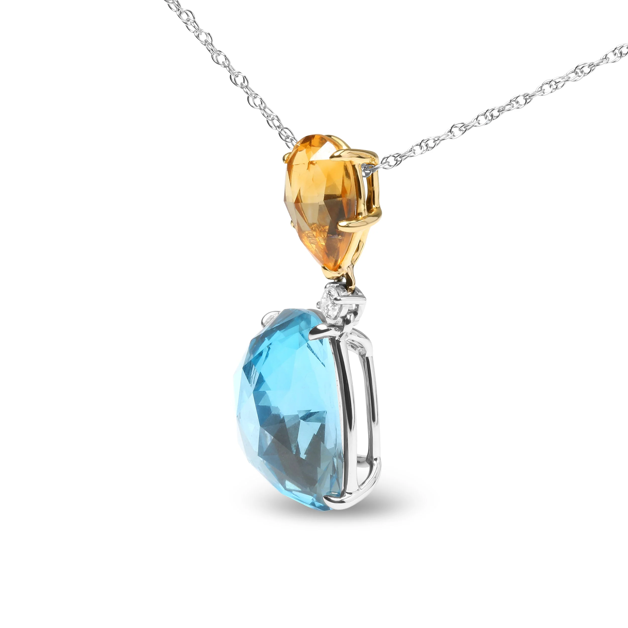 18K White and Yellow Gold Diamond Accent and Yellow Citrine and Sky Blue Topaz Gemstone Dangle Drop 18" Pendant Necklace (G-H Color, SI1-SI2 Clarity) - Image 6