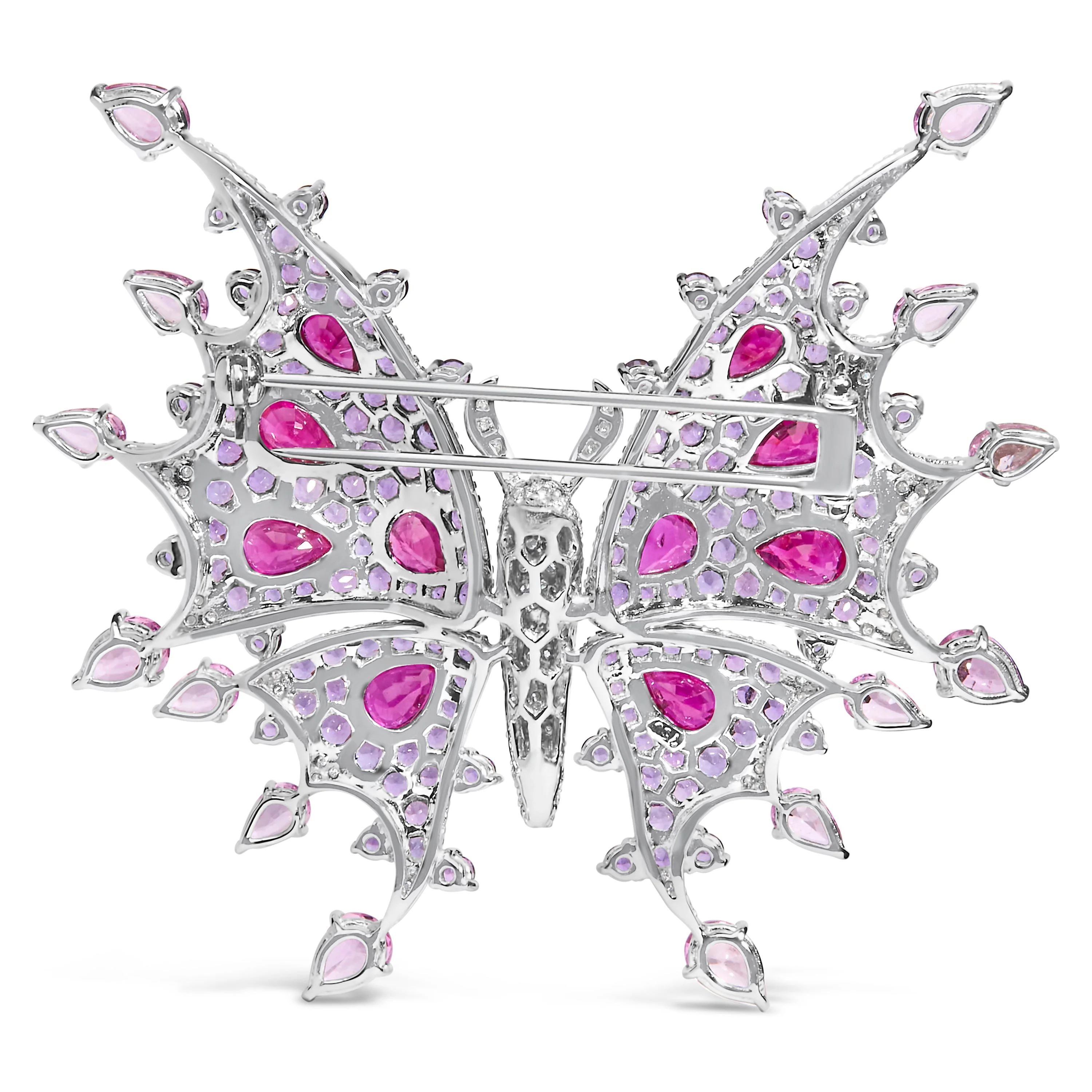 18K White Gold 1.00 Cttw Diamond, Ruby Sapphire, and Amethyst Mixed Gemstone Butterfly Brooch Pin (G-H Color, VS1-VS2 Clarity) - Image 8