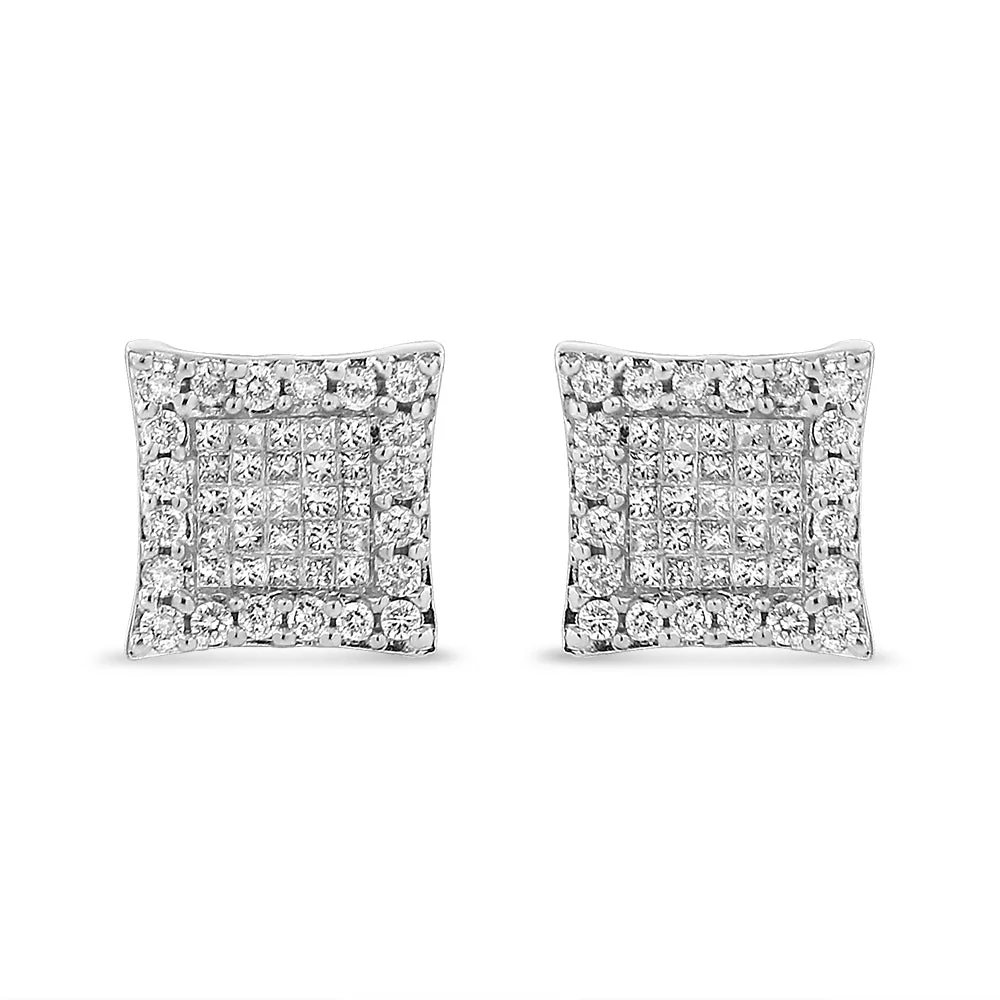 18K White Gold 1.00 Cttw Round and Princess-Cut Diamond Halo Square Stud Earring (G-H Color, SI1-SI2 Clarity) - Image 2