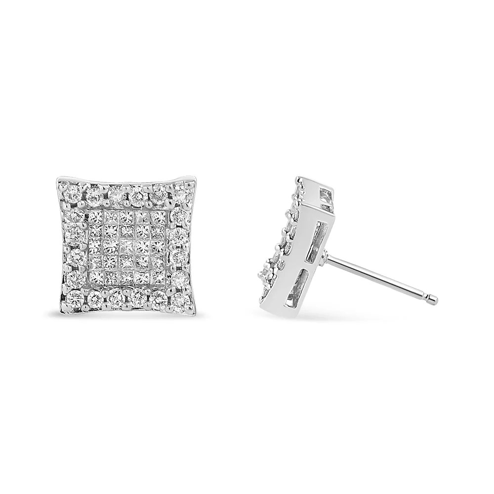 18K White Gold 1.00 Cttw Round and Princess-Cut Diamond Halo Square Stud Earring (G-H Color, SI1-SI2 Clarity) - Image 3