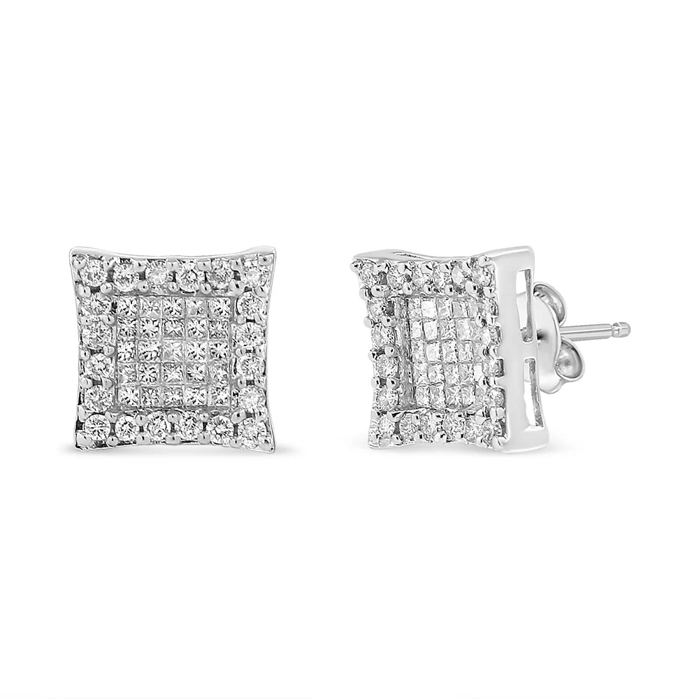 18K White Gold 1.00 Cttw Round and Princess-Cut Diamond Halo Square Stud Earring (G-H Color, SI1-SI2 Clarity) - Image 4