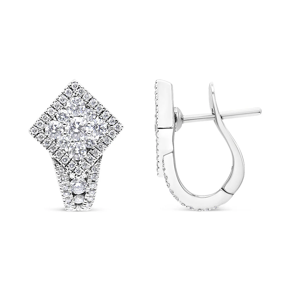 18K White Gold 1 1/10 Cttw Round Diamond Cluster with Halo Hoop Huggie Earring (F-G Color, VS1-VS2 Clarity) - Image 3