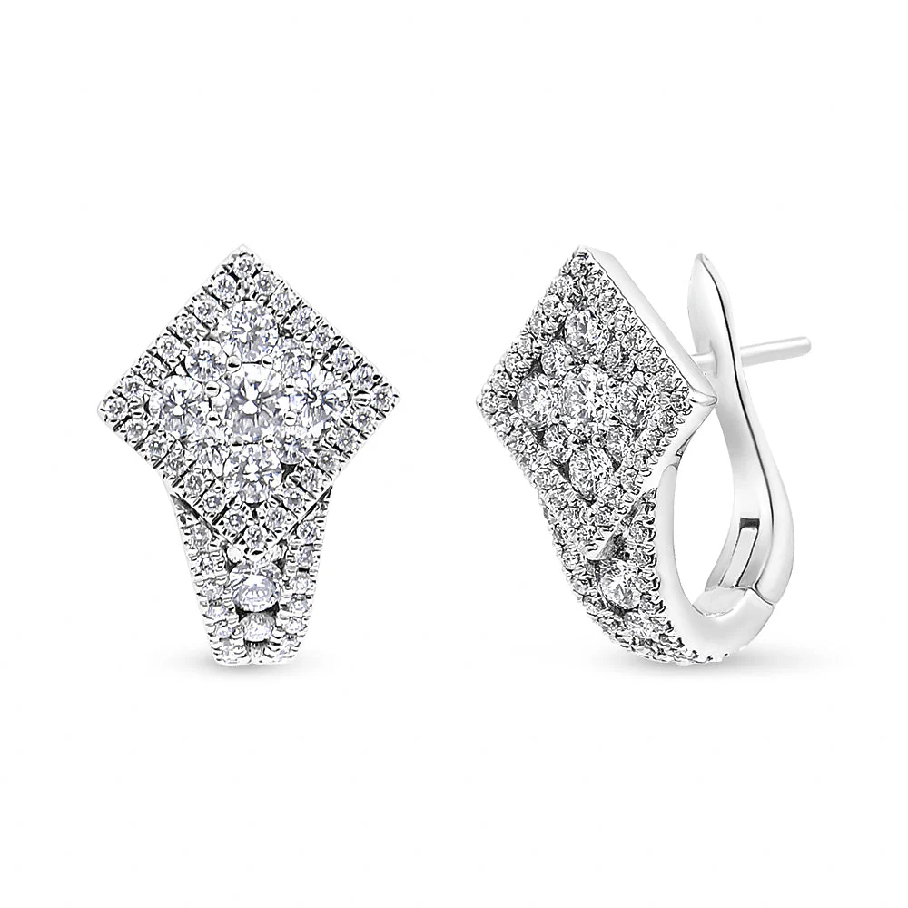 18K White Gold 1 1/10 Cttw Round Diamond Cluster with Halo Hoop Huggie Earring (F-G Color, VS1-VS2 Clarity) - Image 4