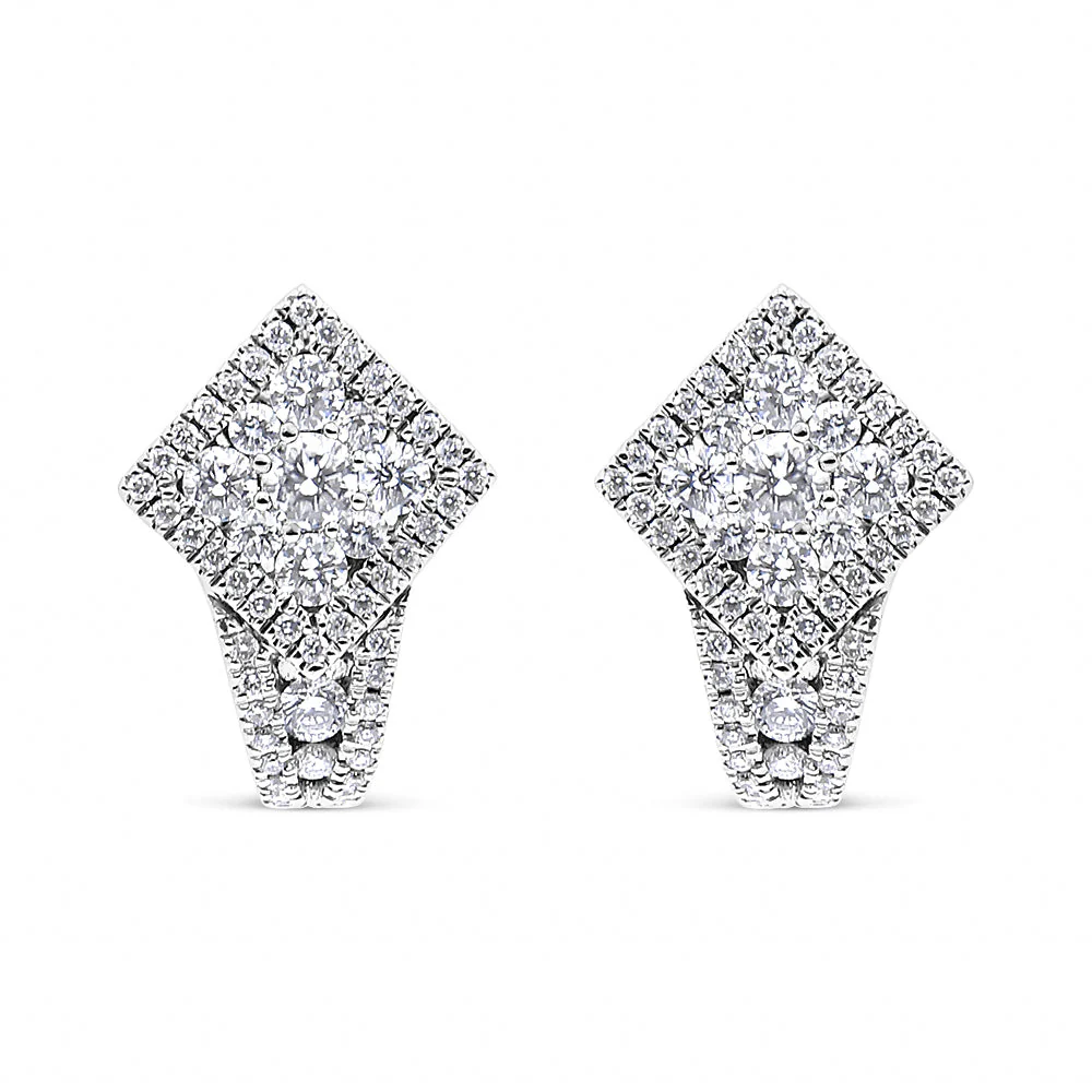 18K White Gold 1 1/10 Cttw Round Diamond Cluster with Halo Hoop Huggie Earring (F-G Color, VS1-VS2 Clarity) - Image 5