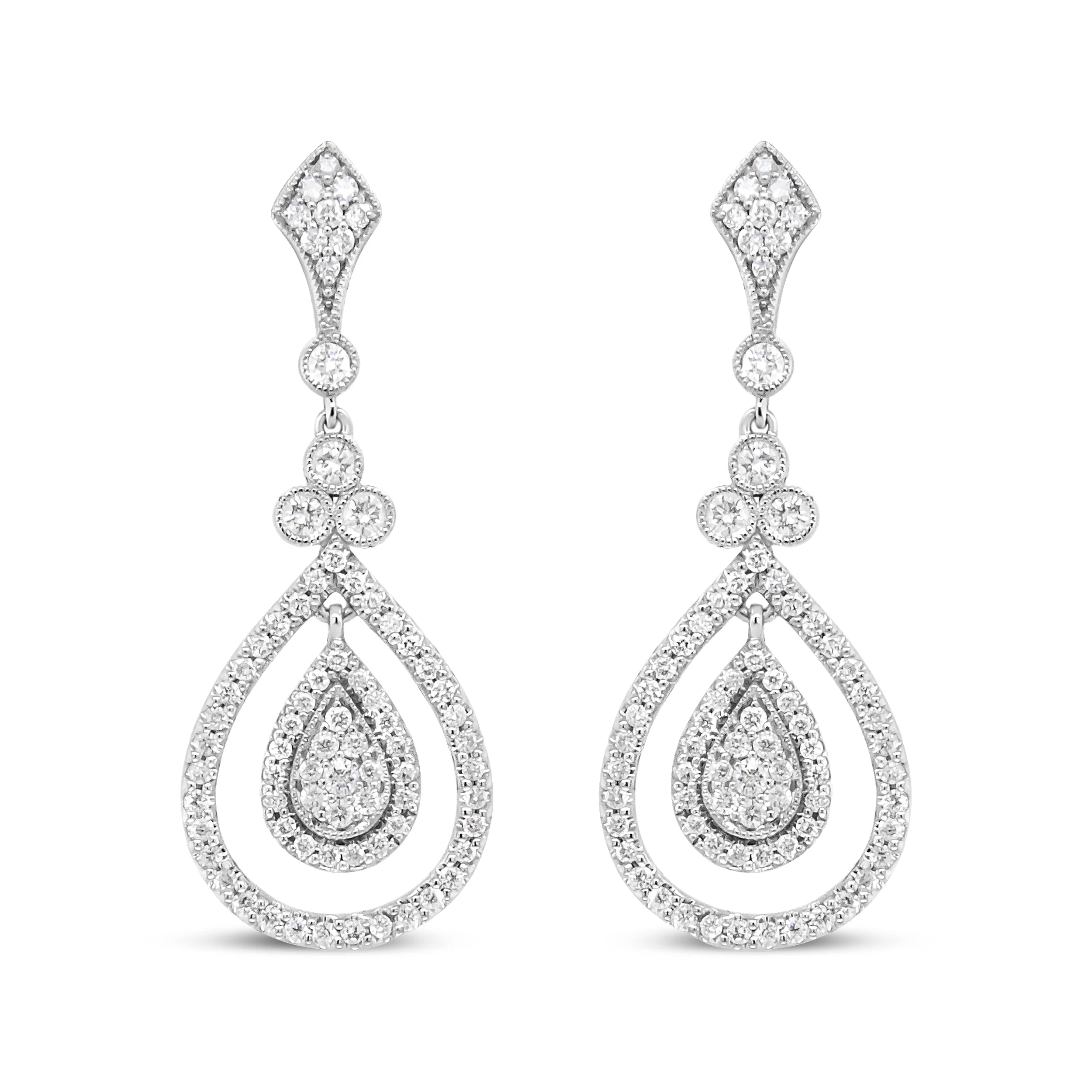 18K White Gold 1 1/4 Cttw Round Diamond Openwork Teardrop-Shaped Dangle Earrings (F-G Color, VS1-VS2 Clarity) - Image 5