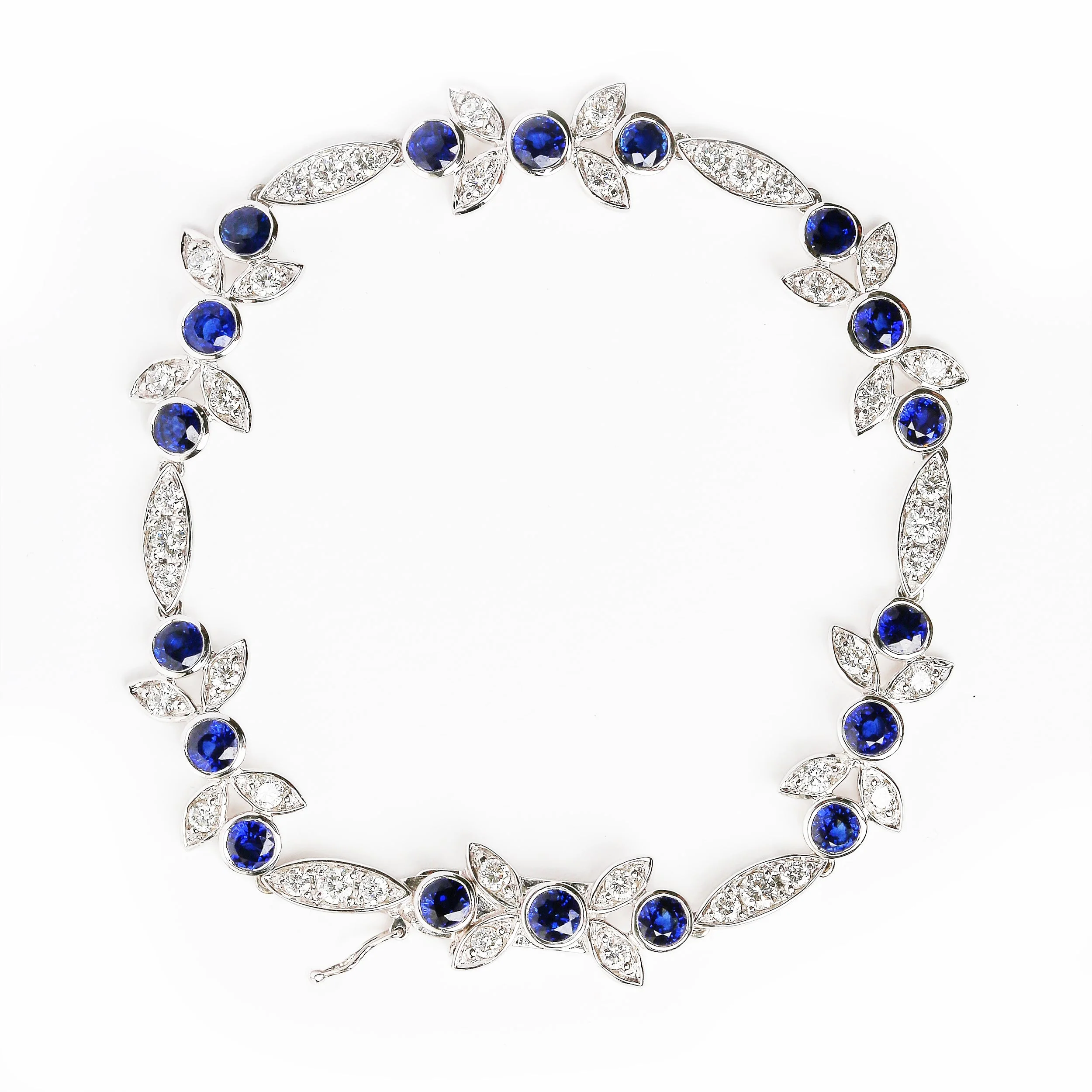 18K White Gold 1 3/4 Cttw Diamond and 3x3mm Round Blue Sapphire Gemstone Floral Link Bracelet (G-H Color, SI1-SI2 Clarity) - Size 7" - Image 6