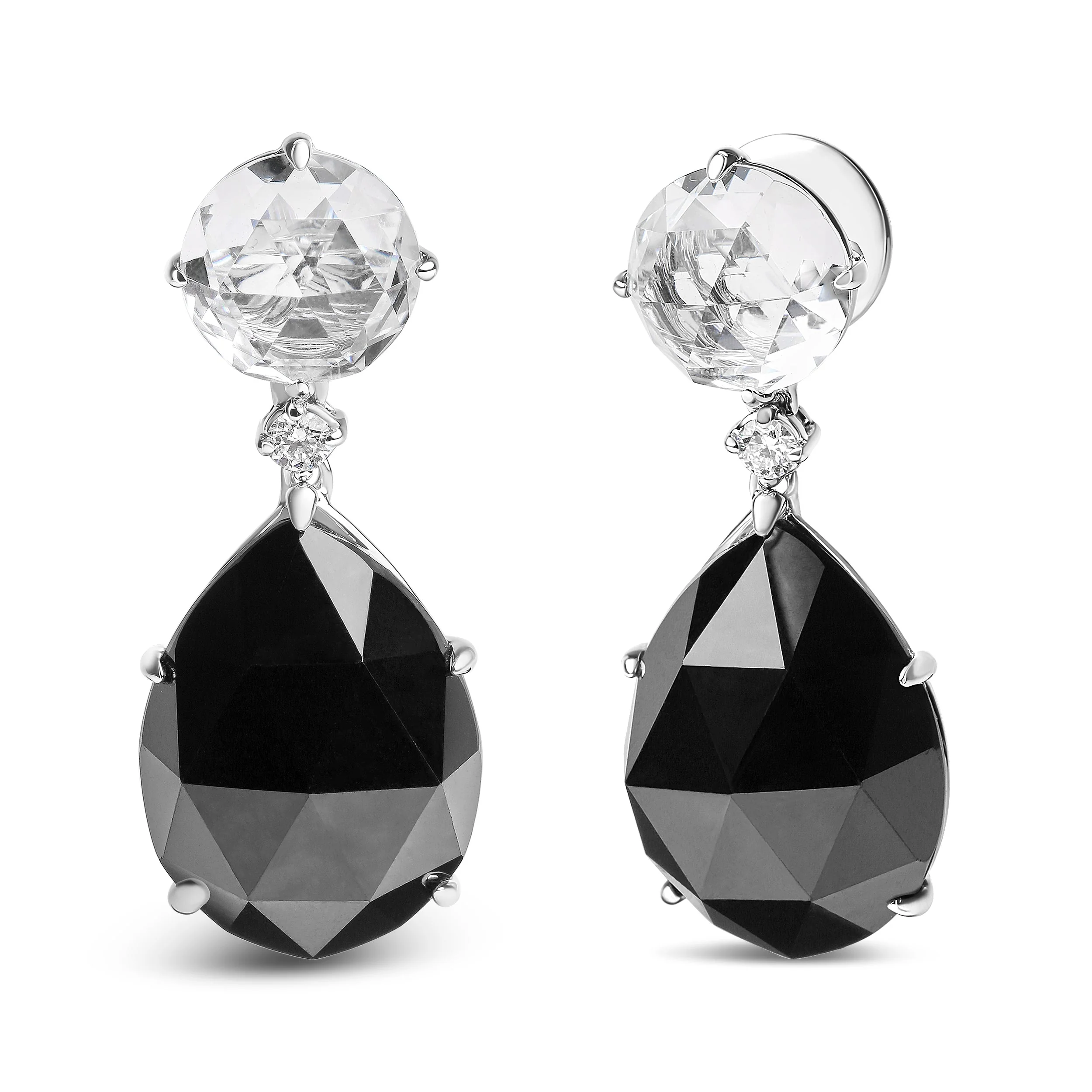 18K White Gold 1/5 Cttw Diamond with Round White Topaz and 20x15mm Pear Cut Black Onyx Gemstone Dangle Earring (G-H Color, SI1-SI2 Clarity) - Image 5