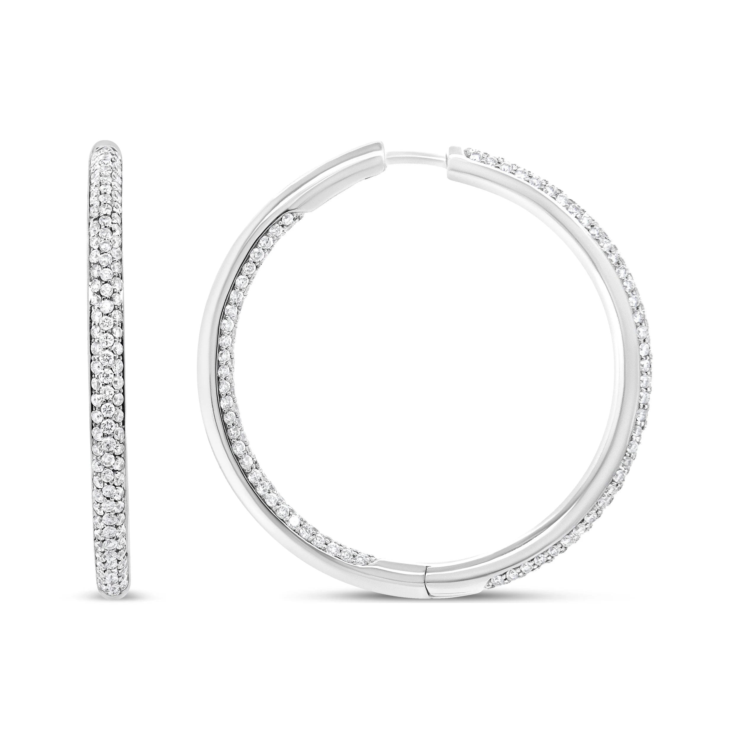 18K White Gold 2.00 Cttw Round-Cut Diamond Inner-Outer Hoop Earrings (F-G Color, VS1-VS2 Clarity) - Image 4