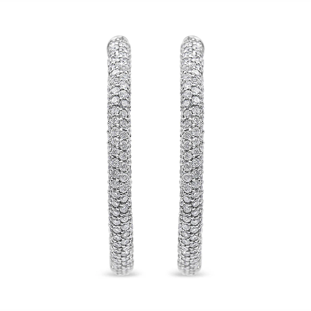 18K White Gold 2 1/3 Cttw Pave Set Diamond Semi Eternity Leverback Hoop Earrings (F-G Color, VS1-VS2 Clarity) - Image 2