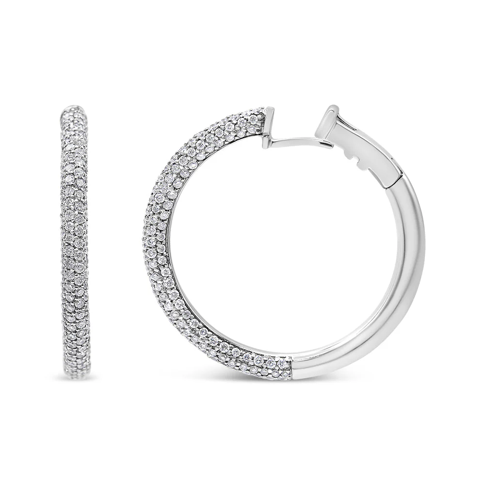 18K White Gold 2 1/3 Cttw Pave Set Diamond Semi Eternity Leverback Hoop Earrings (F-G Color, VS1-VS2 Clarity) - Image 4