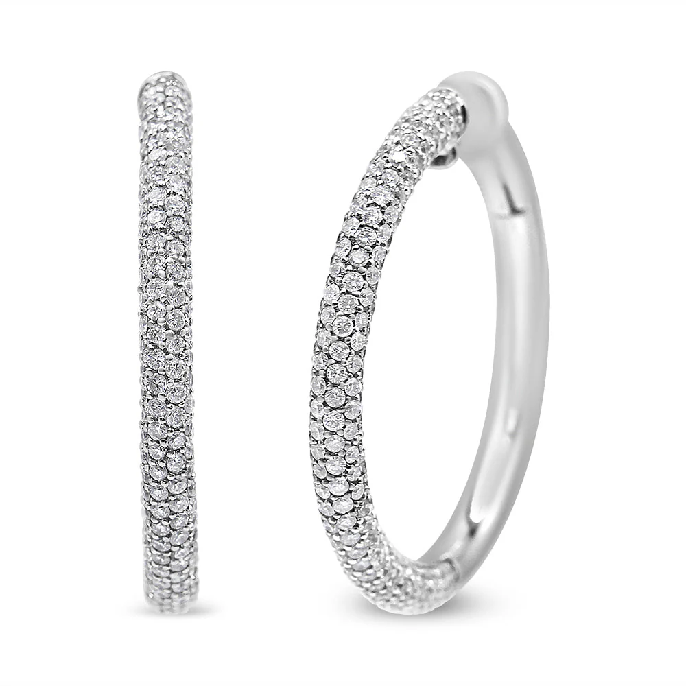 18K White Gold 2 1/3 Cttw Pave Set Diamond Semi Eternity Leverback Hoop Earrings (F-G Color, VS1-VS2 Clarity) - Image 6