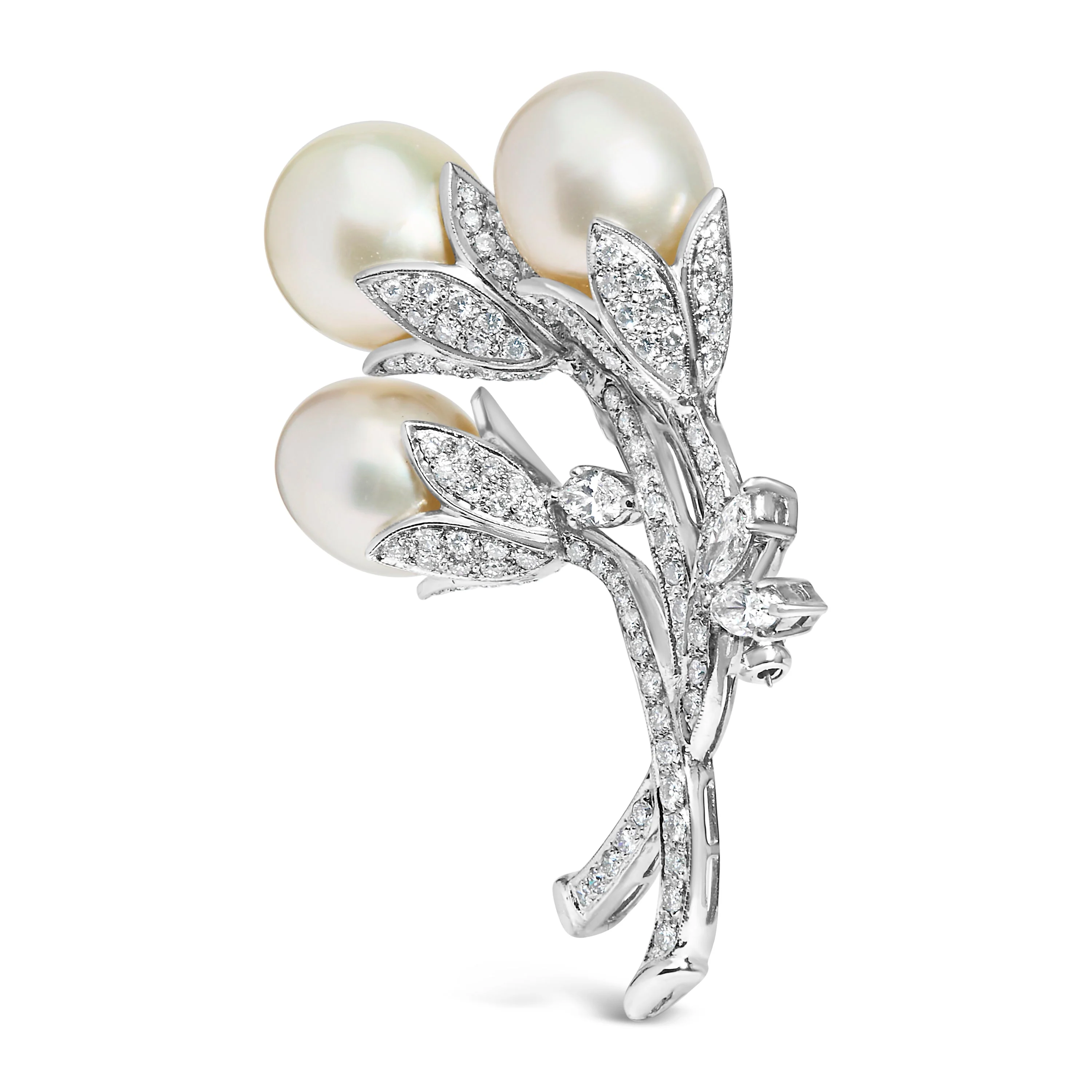 18K White Gold 2 1/5 Cttw Diamond and South Sea Pearl Floral Brooch Pin (G-H Color, VS1-VS2 Clarity) - Image 6