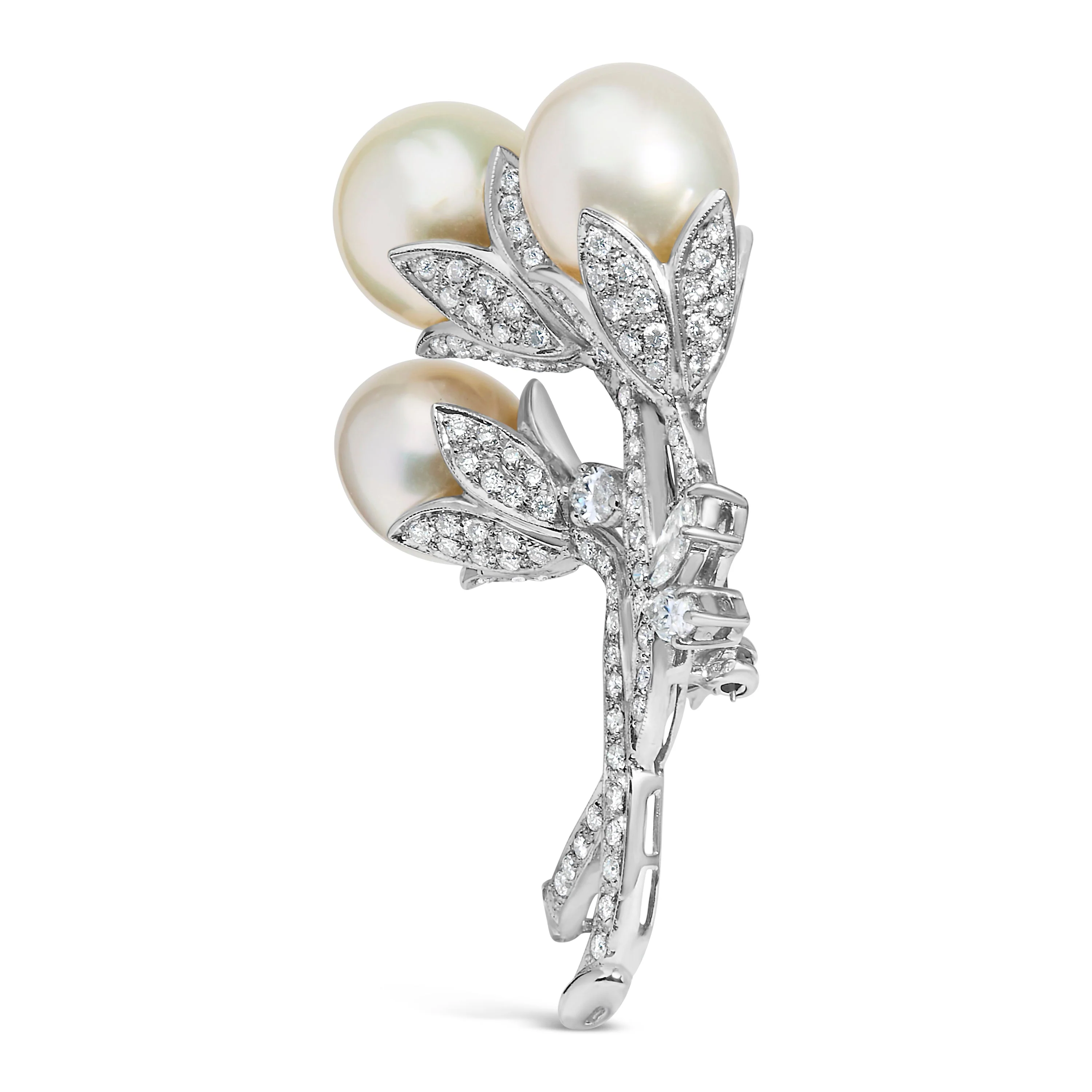 18K White Gold 2 1/5 Cttw Diamond and South Sea Pearl Floral Brooch Pin (G-H Color, VS1-VS2 Clarity) - Image 7