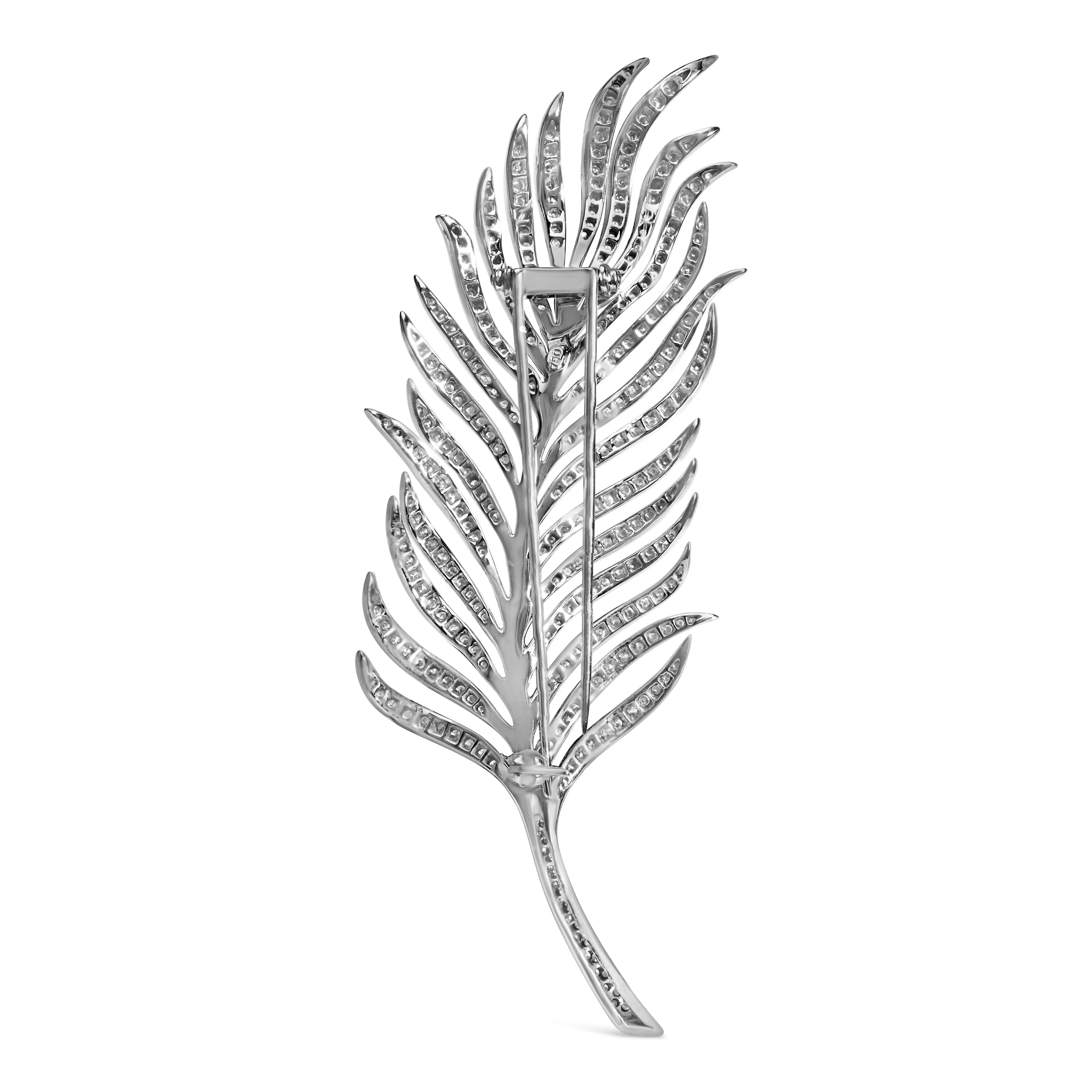 18K White Gold 2 7/8 Cttw Diamond Feather Brooch Pin (G-H Color, VS1-VS2 Clarity) - Image 9