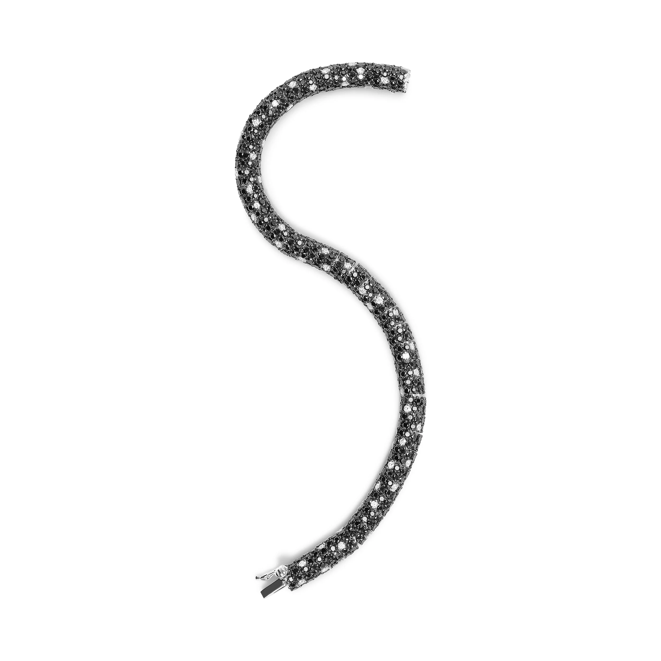 18K White Gold 20.0 Cttw Black and White Pave Set Diamond Eternity Snake Skin Style Tennis Bracelet (Black and G-H Color, SI1-SI2 Clarity) - Size 7" - Image 5