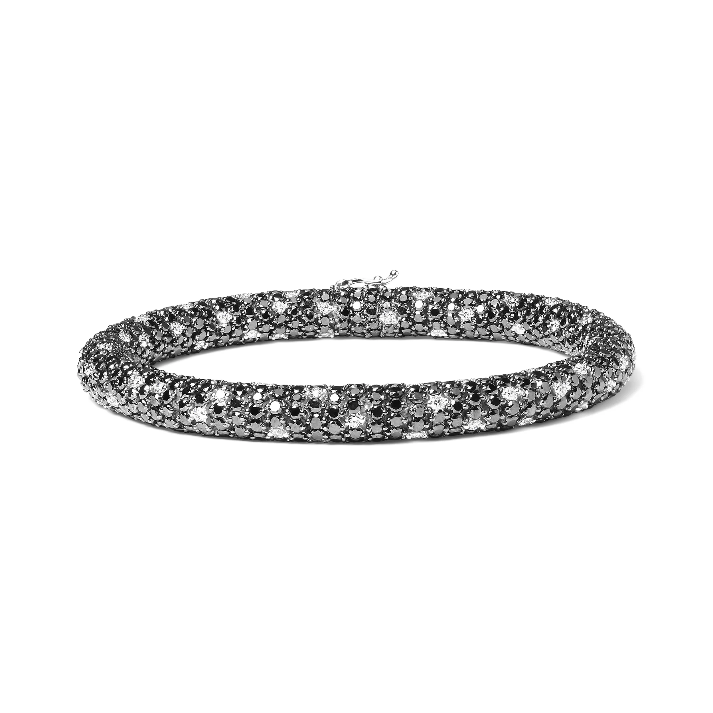 18K White Gold 20.0 Cttw Black and White Pave Set Diamond Eternity Snake Skin Style Tennis Bracelet (Black and G-H Color, SI1-SI2 Clarity) - Size 7" - Image 7