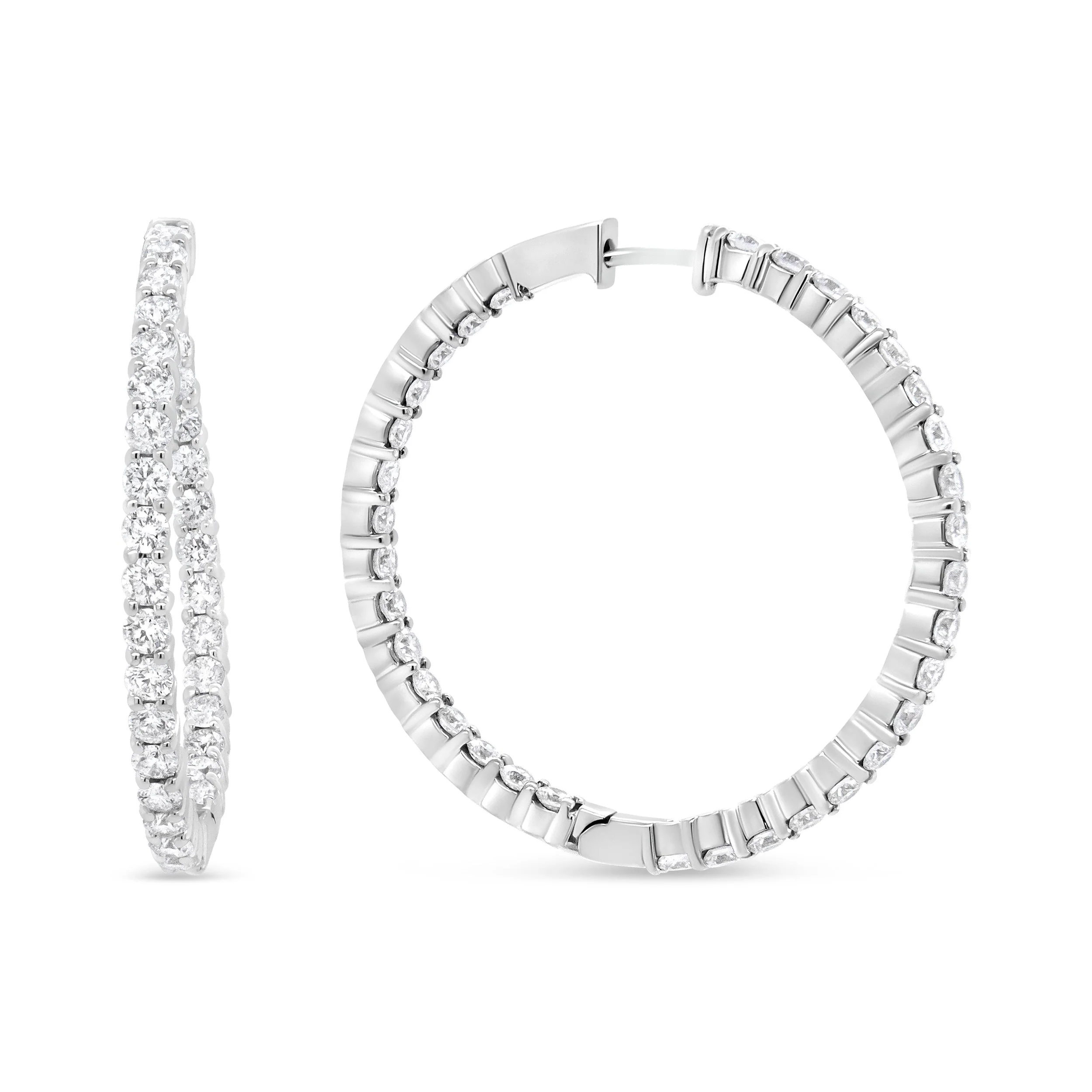 18K White Gold 3 5/8 Cttw Round Diamond Curved Inside-Outside Hoop Earrings (F-G Color, VS1-VS2 Clarity) - Image 2