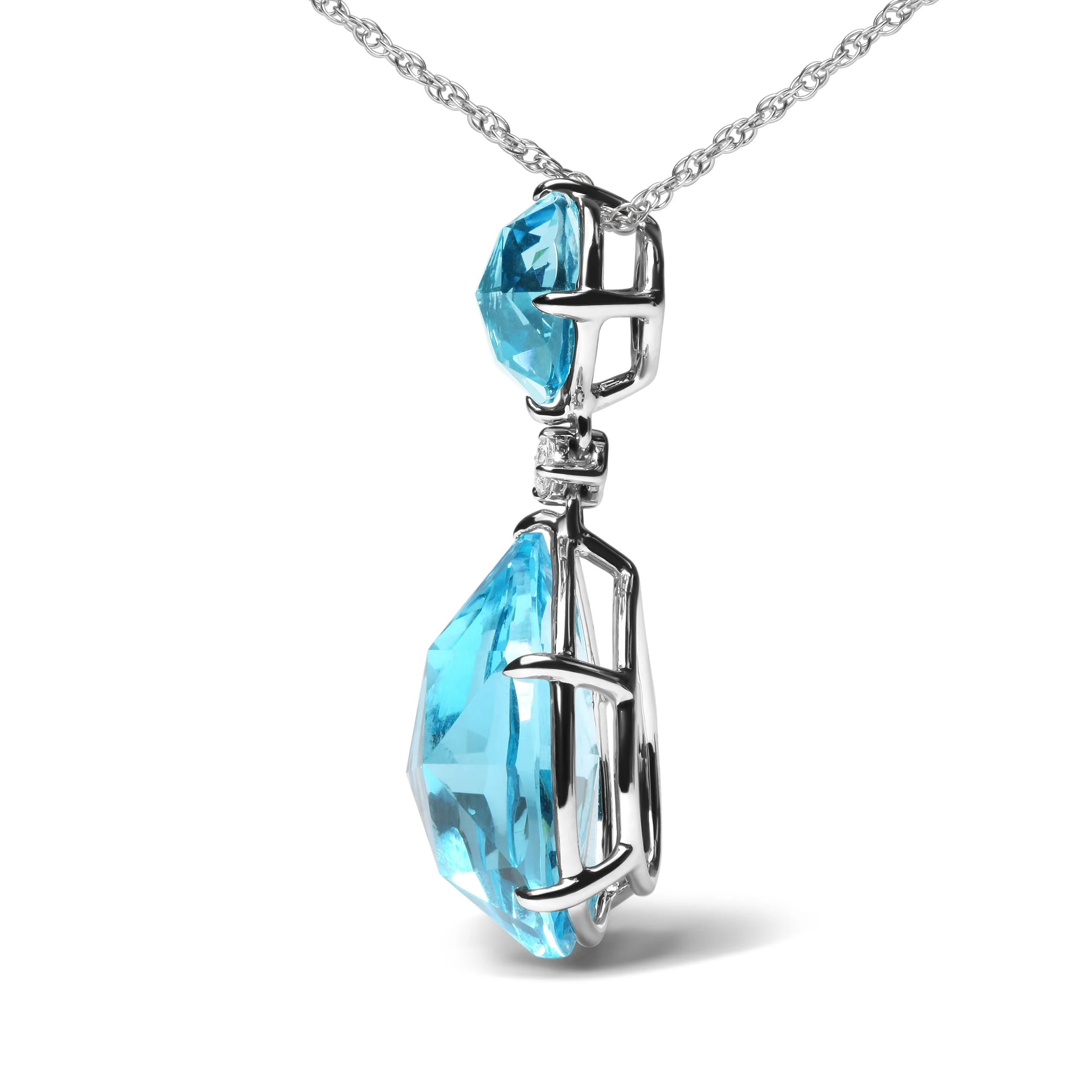 18K White Gold Diamond Accent and Round London Blue Topaz and Pear Cut Sky Blue Topaz Dangle Drop 18" Pendant Necklace (G-H Color, SI1-SI2 Clarity) - Image 6