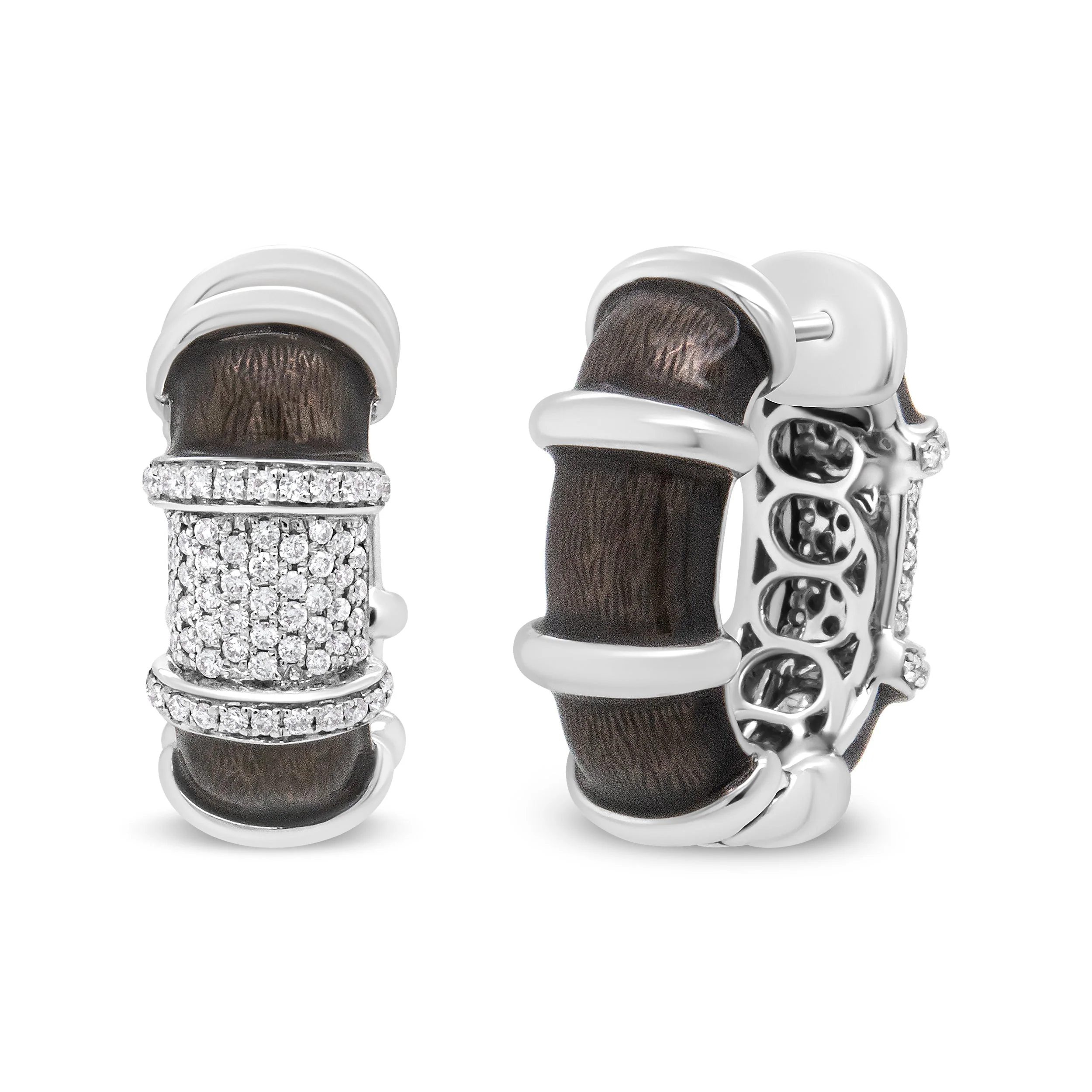 18K White Gold Flash Plated .925 Sterling Silver Clear Graphite Grey Enamel 5/8 Cttw Round Diamonds Huggie Hoop Earrings (F-G Color, VS1-VS2 Clarity) - Image 11