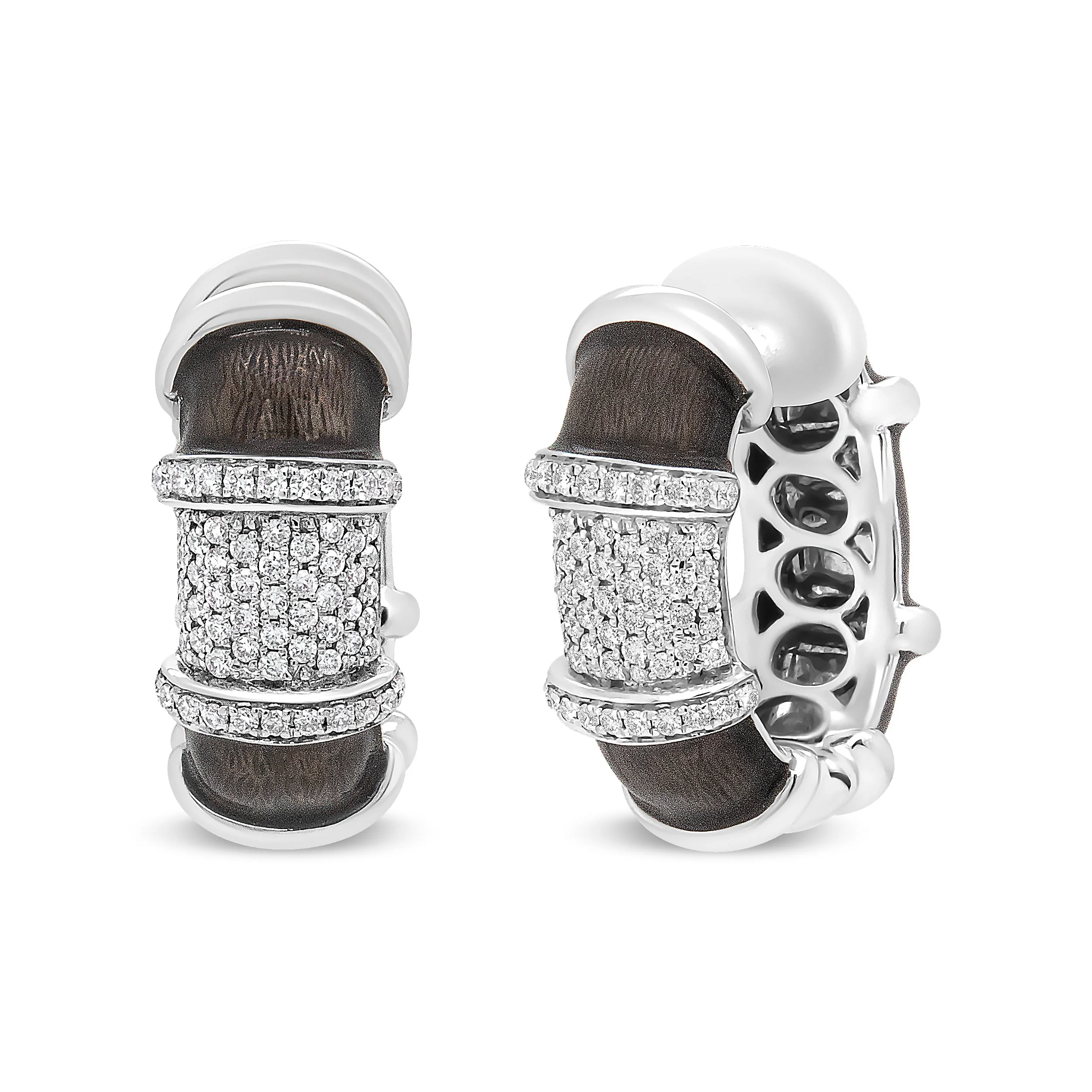 18K White Gold Flash Plated .925 Sterling Silver Clear Graphite Grey Enamel 5/8 Cttw Round Diamonds Huggie Hoop Earrings (F-G Color, VS1-VS2 Clarity) - Image 7