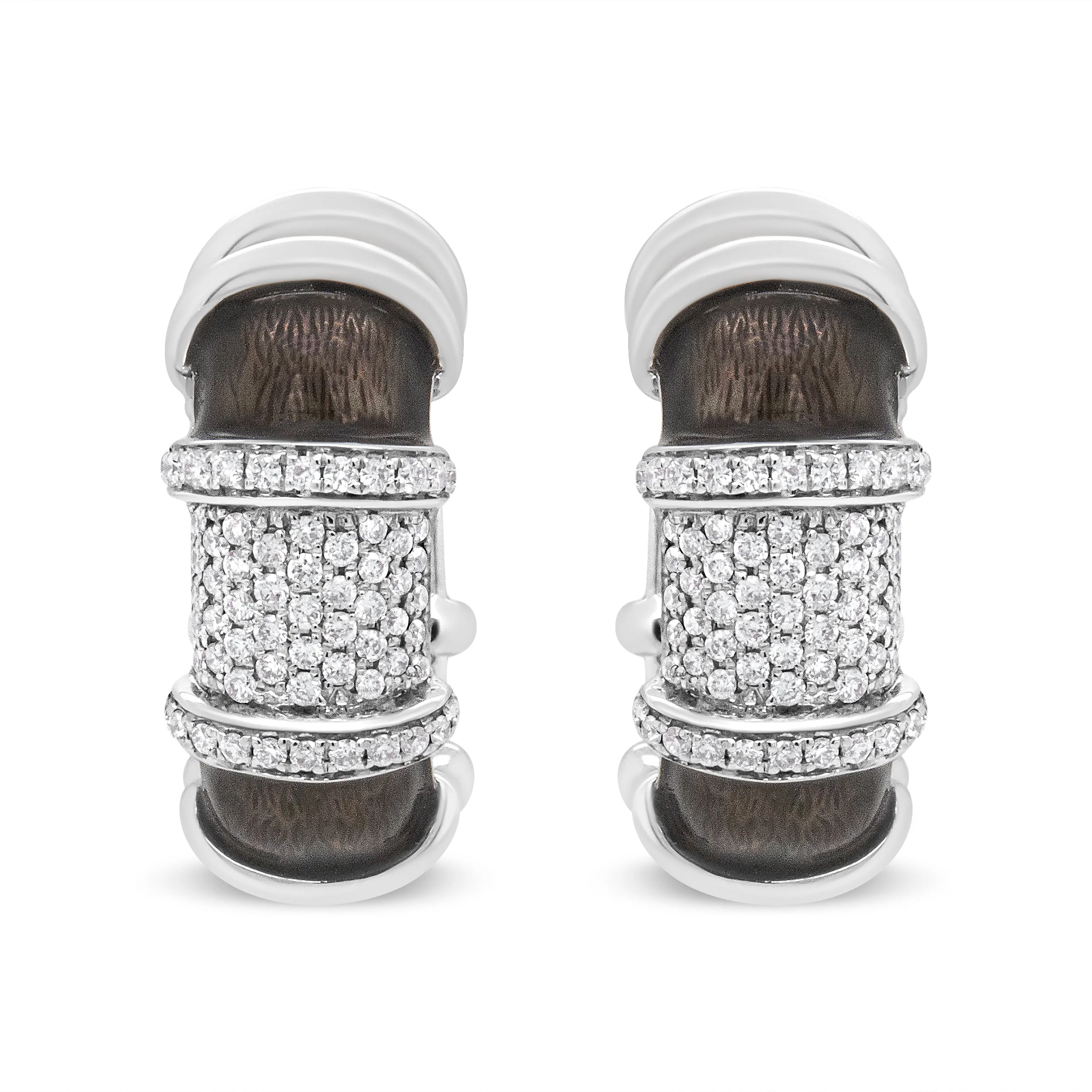 18K White Gold Flash Plated .925 Sterling Silver Clear Graphite Grey Enamel 5/8 Cttw Round Diamonds Huggie Hoop Earrings (F-G Color, VS1-VS2 Clarity) - Image 8