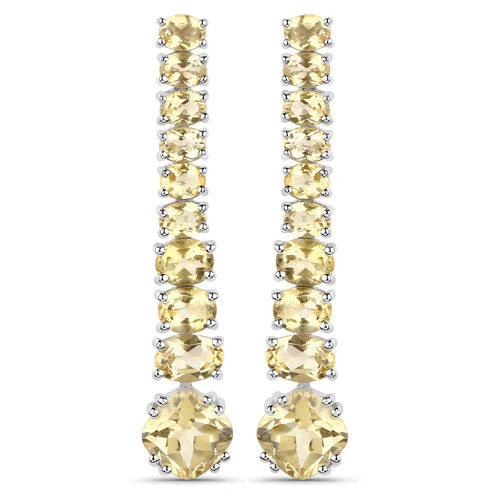 18K White Gold Plated 7.22 Carat Genuine Citrine .925 Sterling Silver Earrings - Image 2
